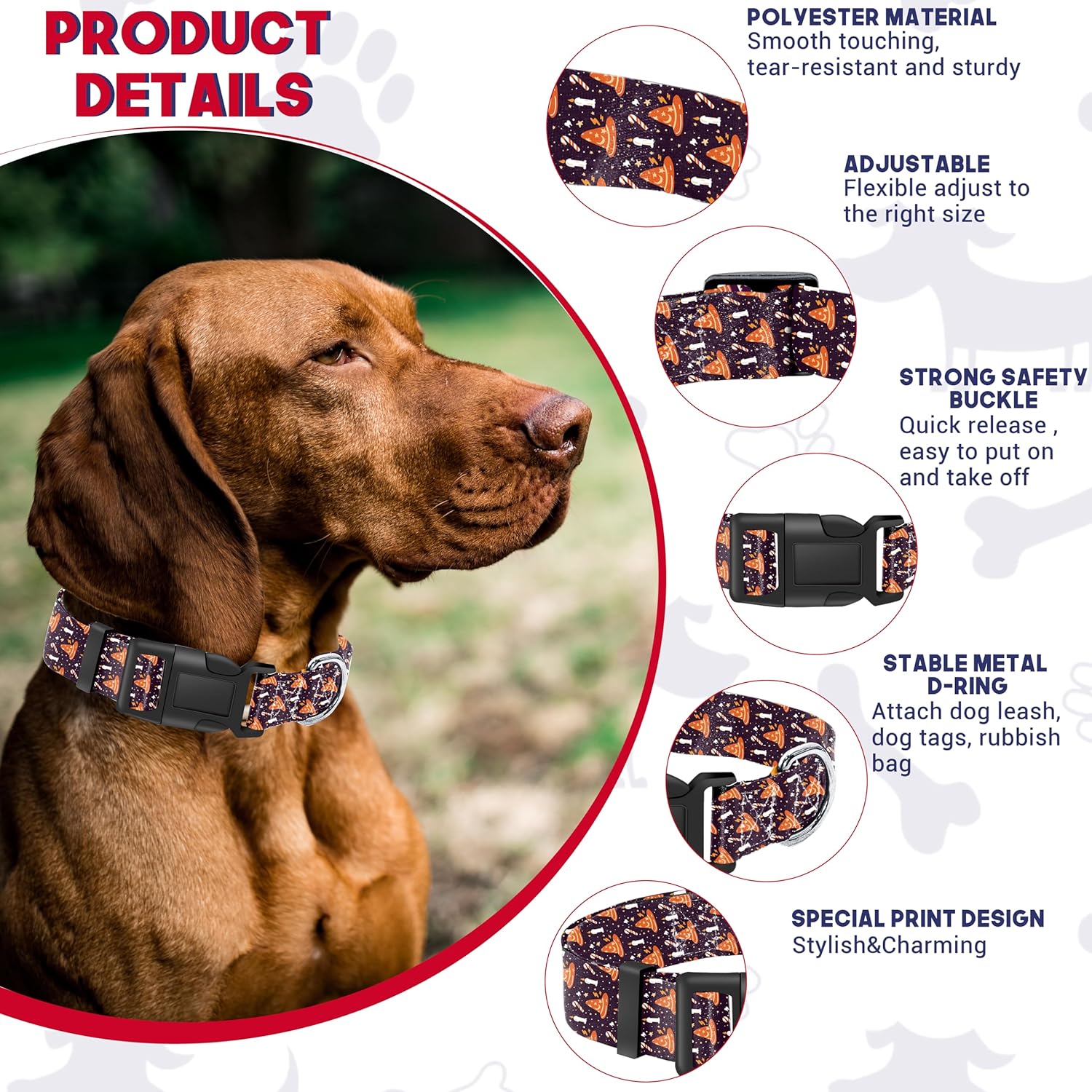 Seyezo Collar de perro de Halloween con sombrero de bruja, bonito collar transpirable para cachorros para niños y niñas con hebilla de seguridad,
