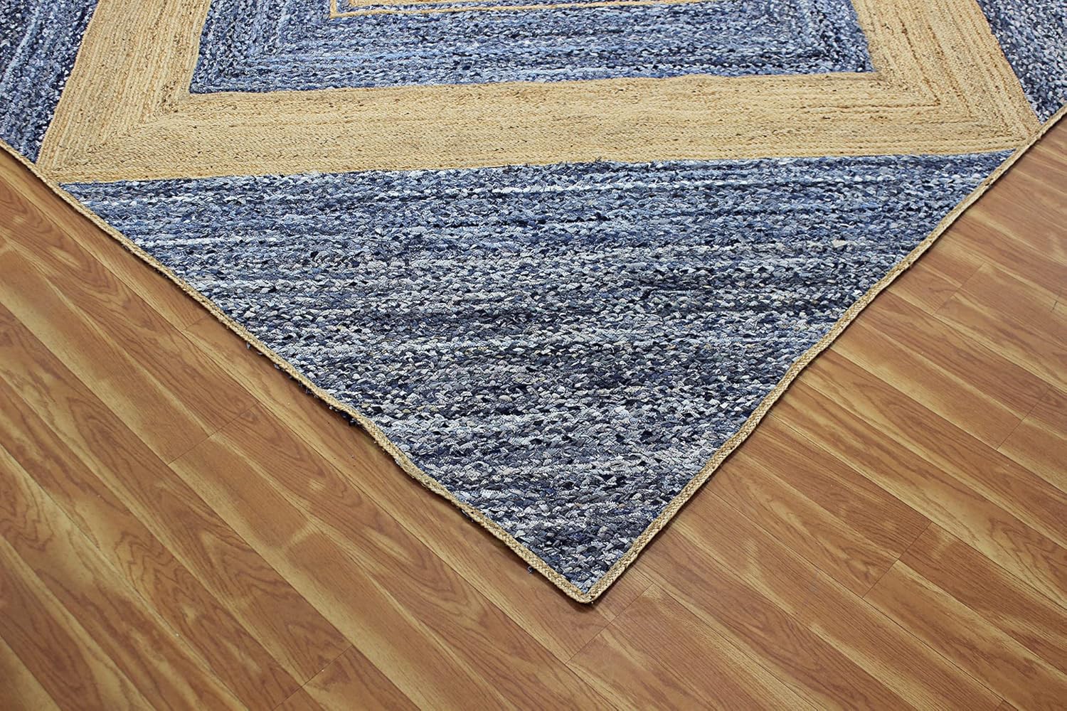 Collection – Alfombra rectangular de 6 x 9 pies, alfombra trenzada azul de algodón y yute, alfombra geométrica kilim para interiores y exteriores,