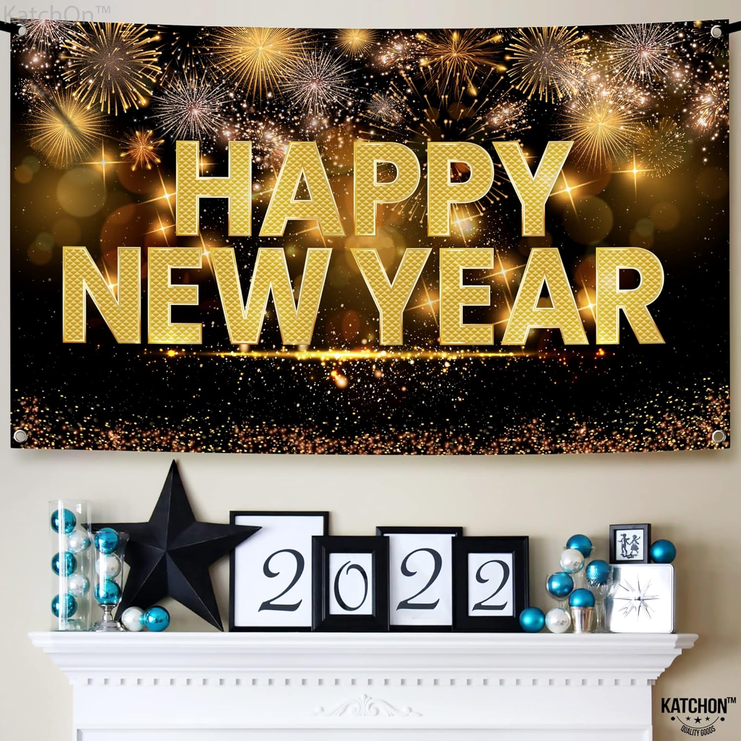 KatchOn, Cartel de feliz año nuevo extra grande  72 x 44 pulgadas  Cartel de Año Nuevo 2024 para suministros de fiesta de Año Nuevo 2024  Fondo de