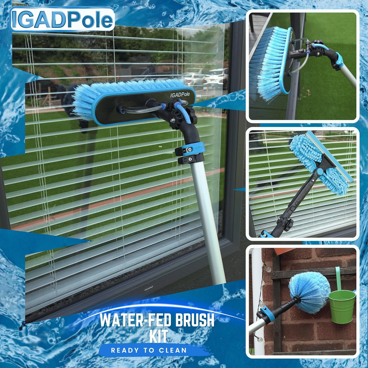 IGAD Kit de limpieza de ventanas de 20 pies (19.7 ft), kit de limpieza de ventanas – Escobilla de escobilla de escobilla de agua, limpiadora de