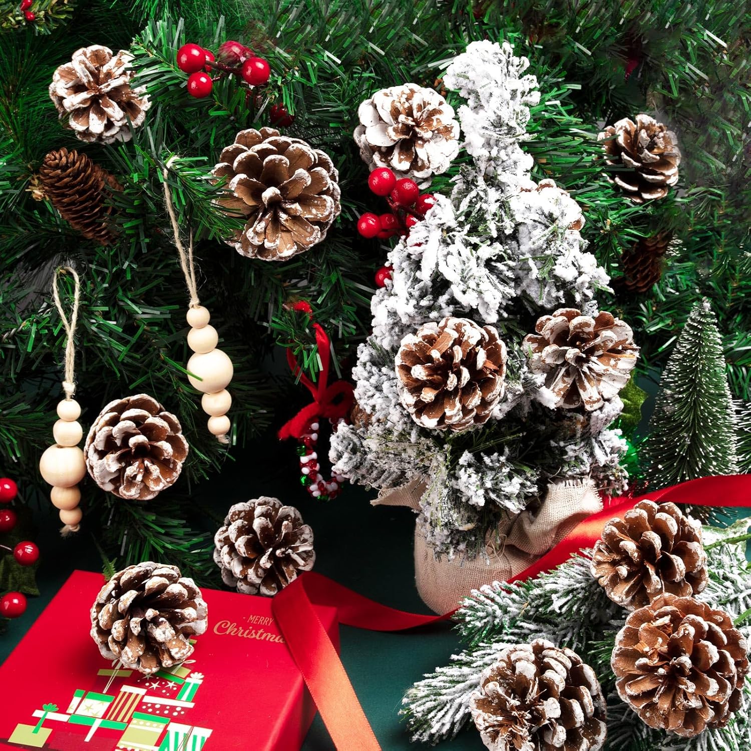 Púas de pino natural de Navidad de 3 pulgadas, 15 piezas de piñas de nieve para decoración de árbol de Navidad, hogar, fiesta, bricolaje