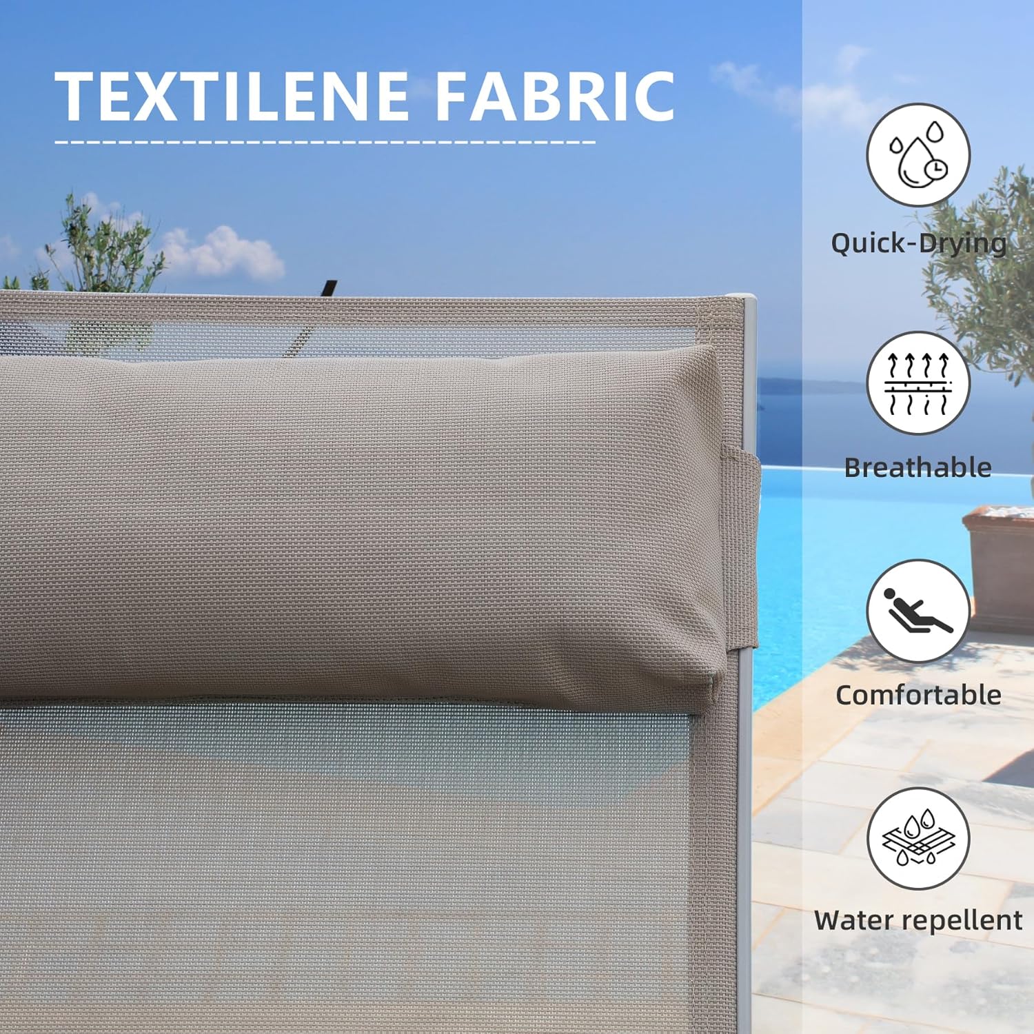 Domi – Juego de 2 sillas de piscina ajustables de aluminio, para exteriores, sillas de piscina para todo tipo de clima, para terraza, césped, junto