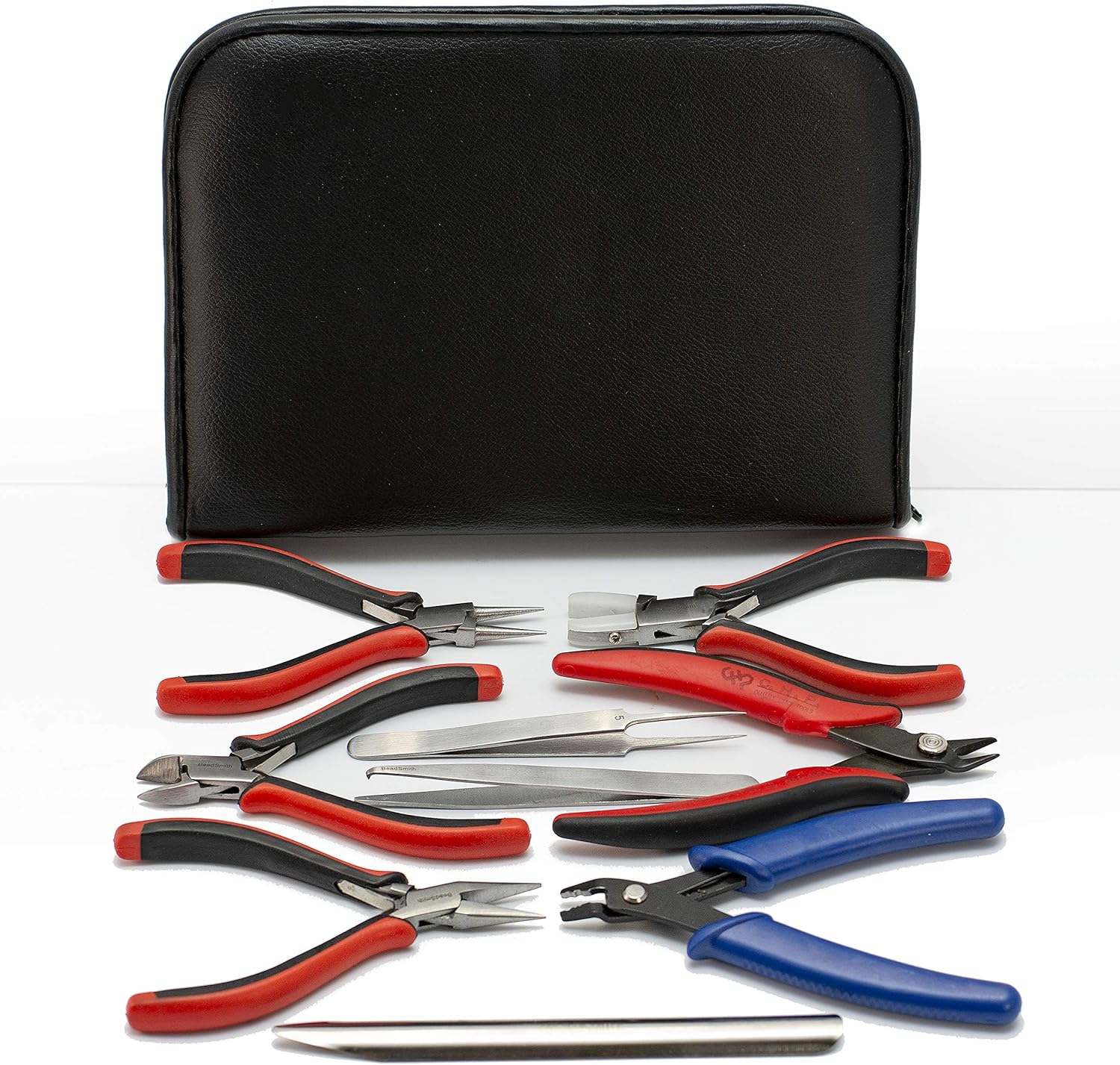 The Beadsmith Deluxe Beader’s Tool Set-9Pcs Ergo redondo, cadena, cortador de carburo de tungsteno, plano de nailon, cortador de crimpadores, nudos