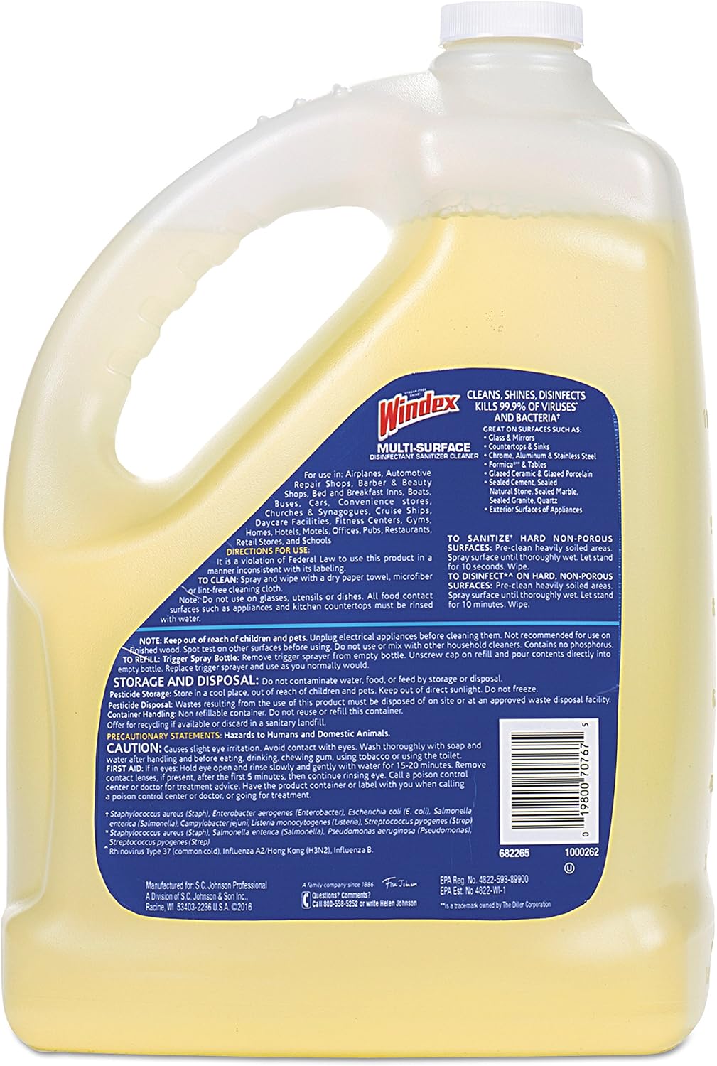 Windex 657067T multisuperficieLimpiador desinfectante, cítricos, botella de 1galón (caja con 4)