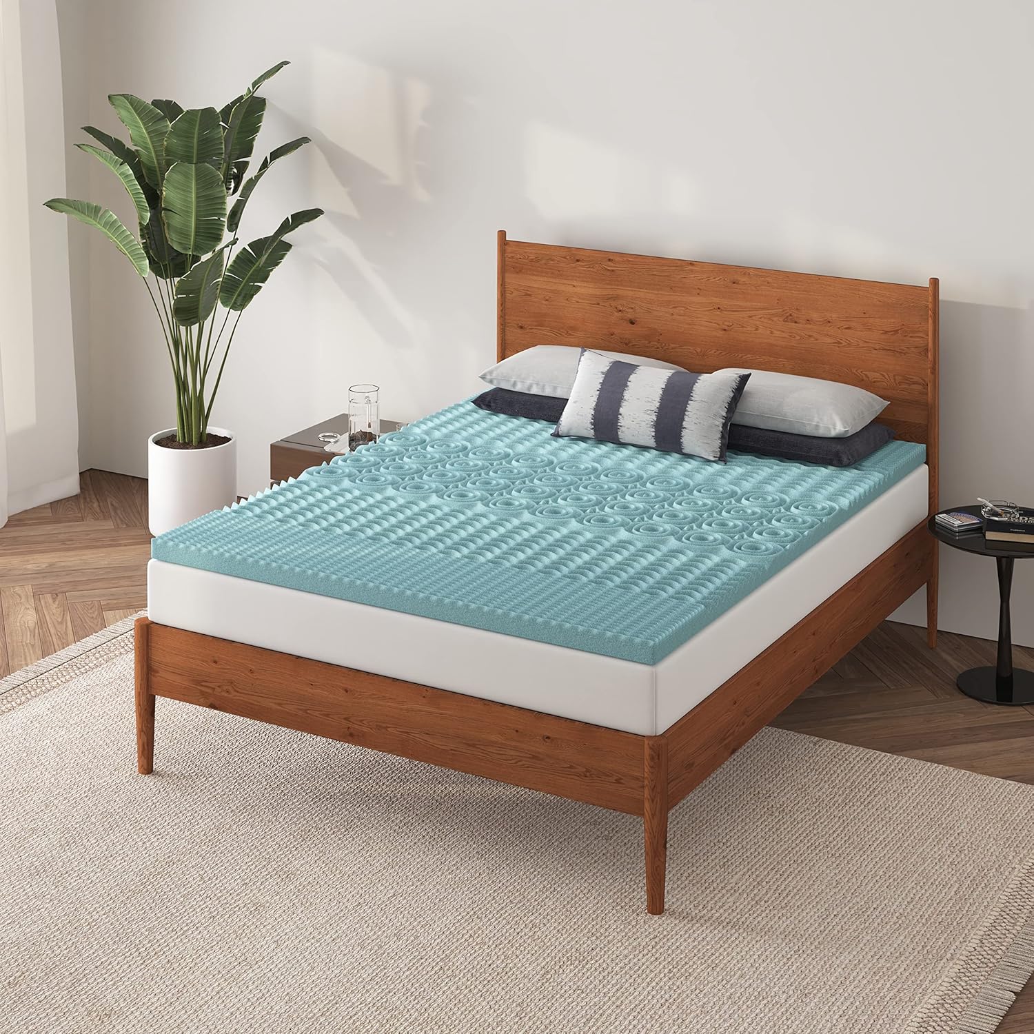 NapQueen Cubrecolchón de espuma viscoelástica de gel de 5 zonas de 2 pulgadas, certificado CertiPUR-US, tamaño individual, azul