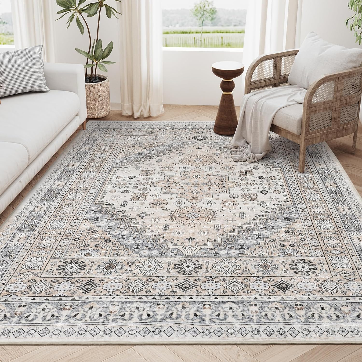 Alfombras de área de 5 x 7 pies, ultrafina, lavable, resistente a las manchas, antideslizante, para sala de estar, dormitorio, alfombra vintage para