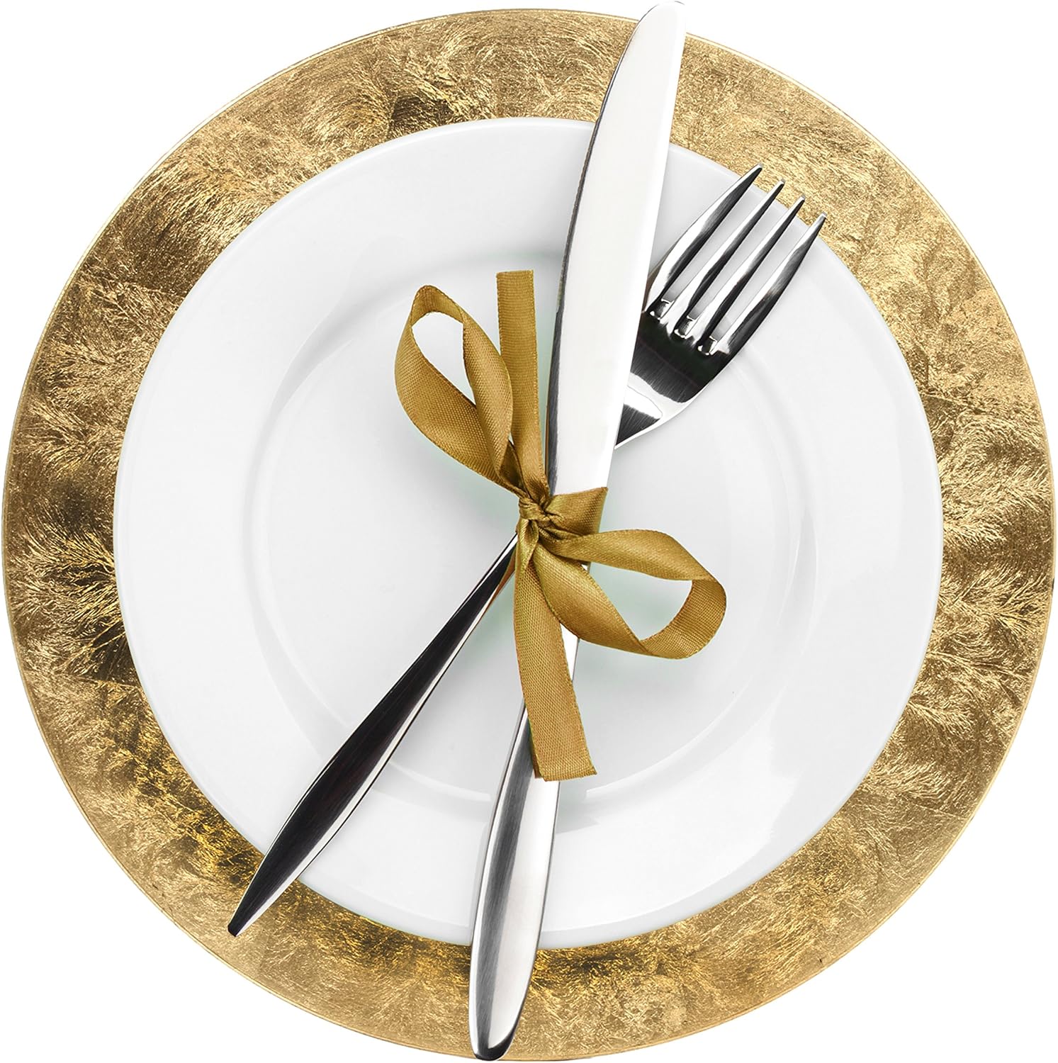 Hosley Juego de 4, platos de carga decorativos de plástico dorado, 11.75 pulgadas de diámetro. Regalo ideal para bodas, recuerdos de fiesta, novia,