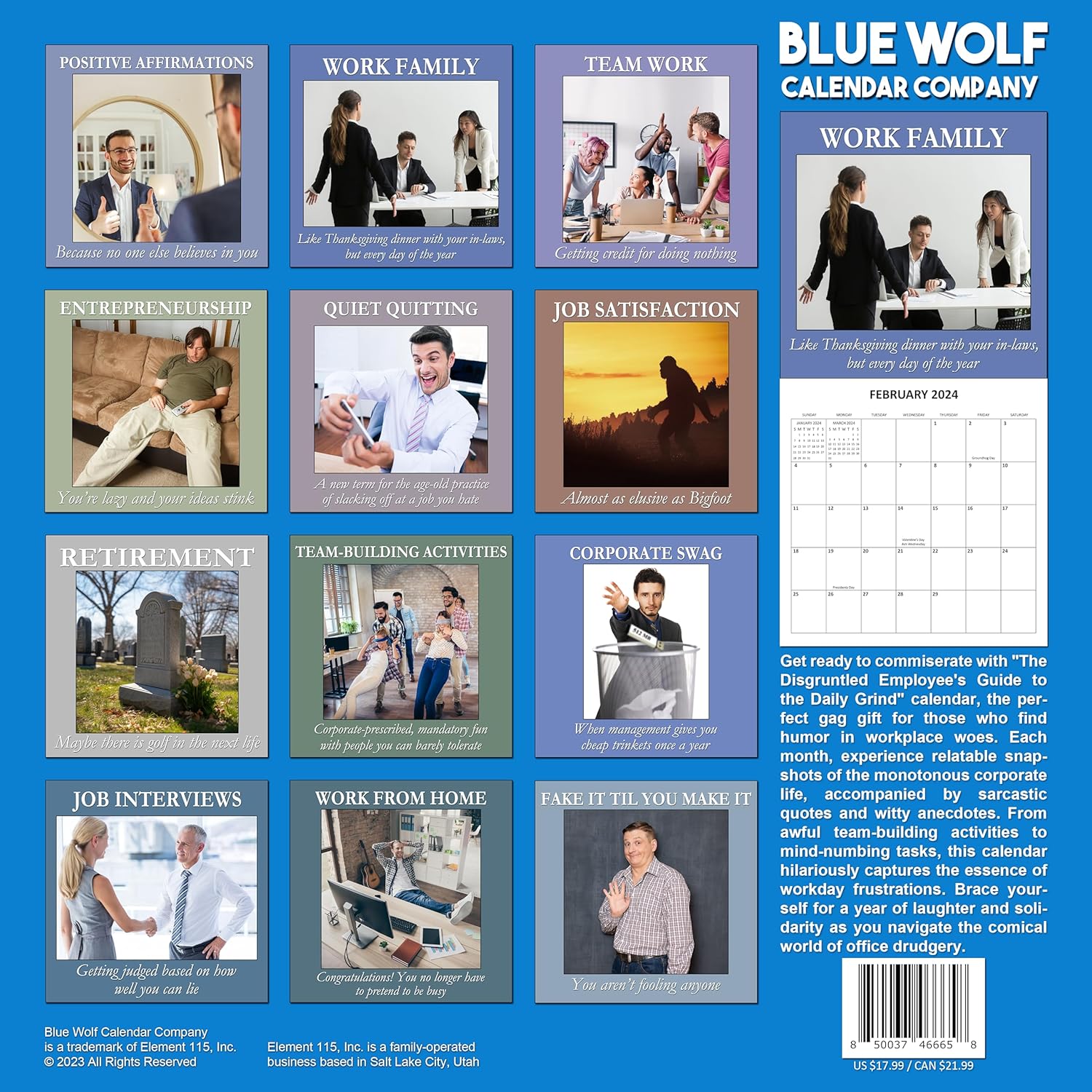 Calendario mensual de pared 2024 The Disgruntled Employee’s Guide to the Daily Grind  12 x 24  Divertido calendario deprimente de humor de oficina