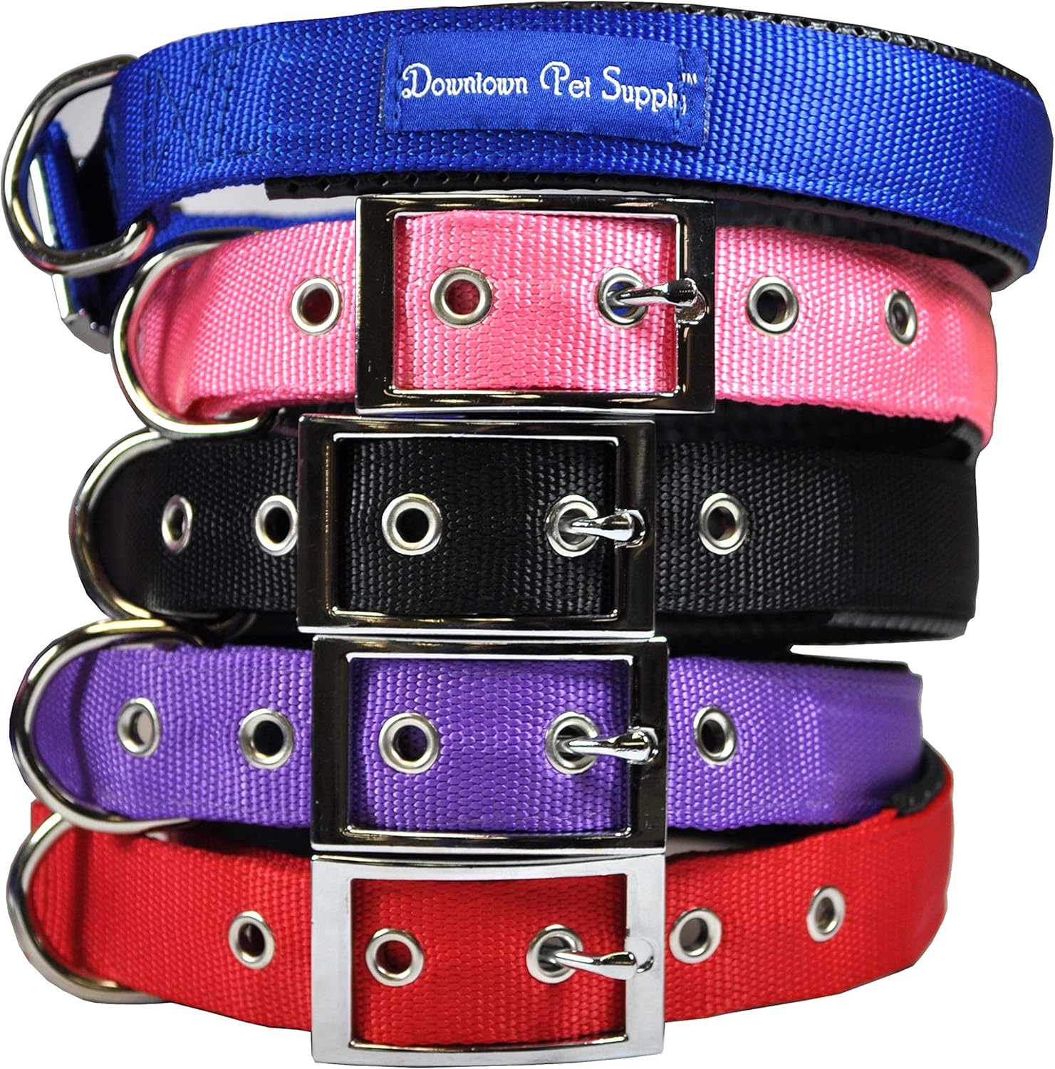 Collar para perros deluxe ajustable, grueso, (azul, rojo, negro, morado, rosa, pequeño, mediano, grande o extragrande) de Downtown Pet Supply,