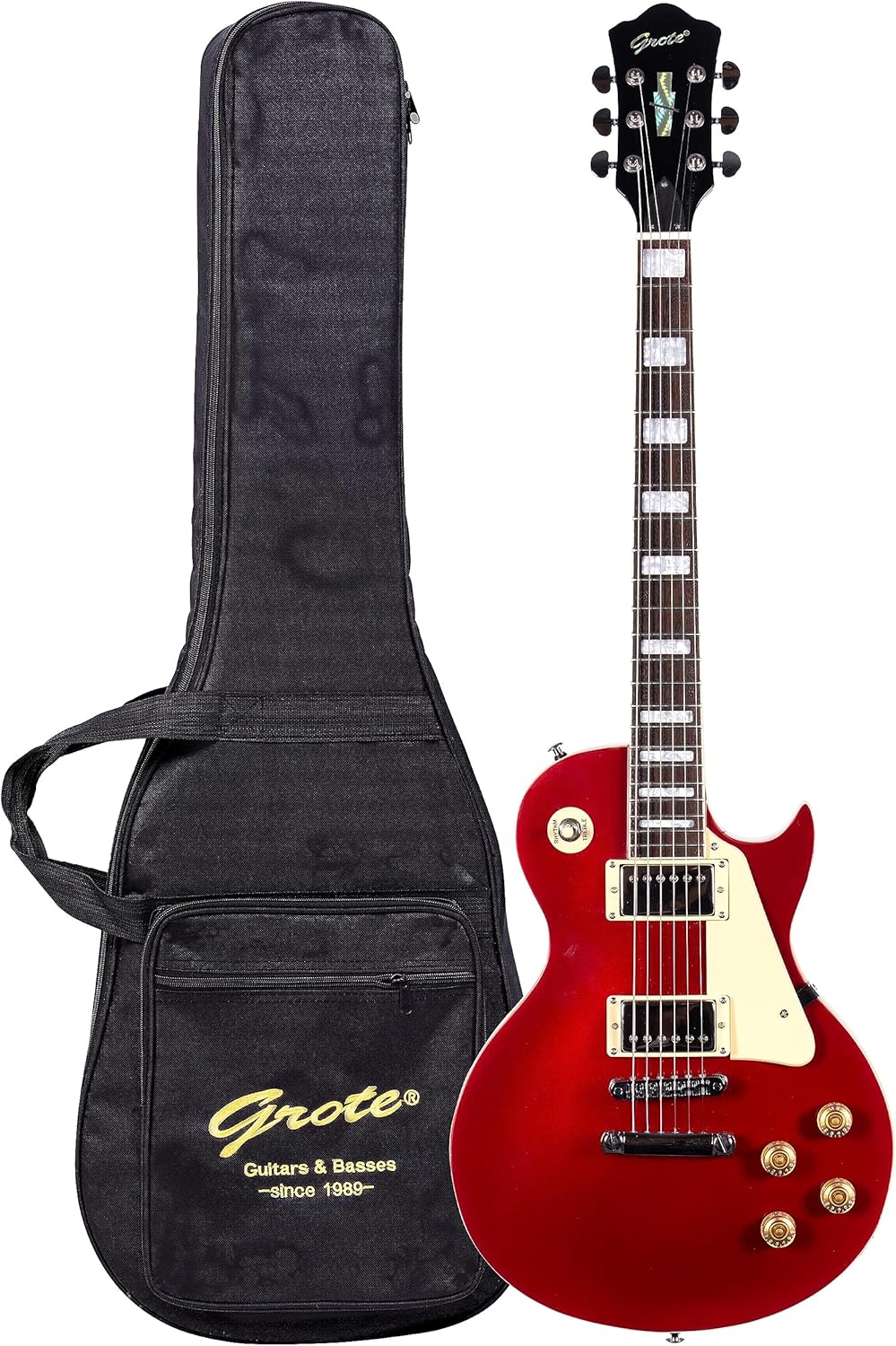 Grote Guitar Metallic Paints – Guitarra eléctrica de cuerpo sólido con púas de bolsa de transporte (rojo)