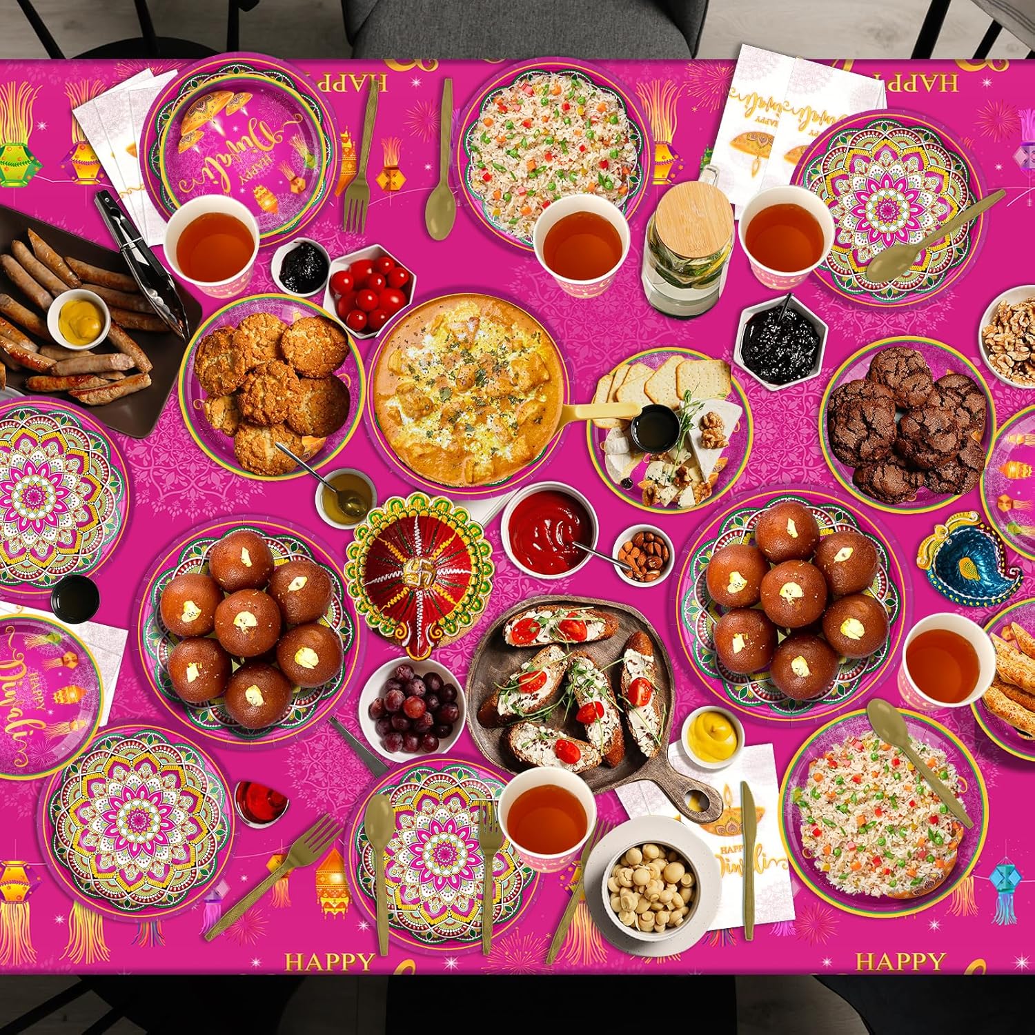 Platos y servilletas de papel Happy Diwali, decoraciones de suministros de fiesta de Diwali, platos de papel desechables para el festival de luces