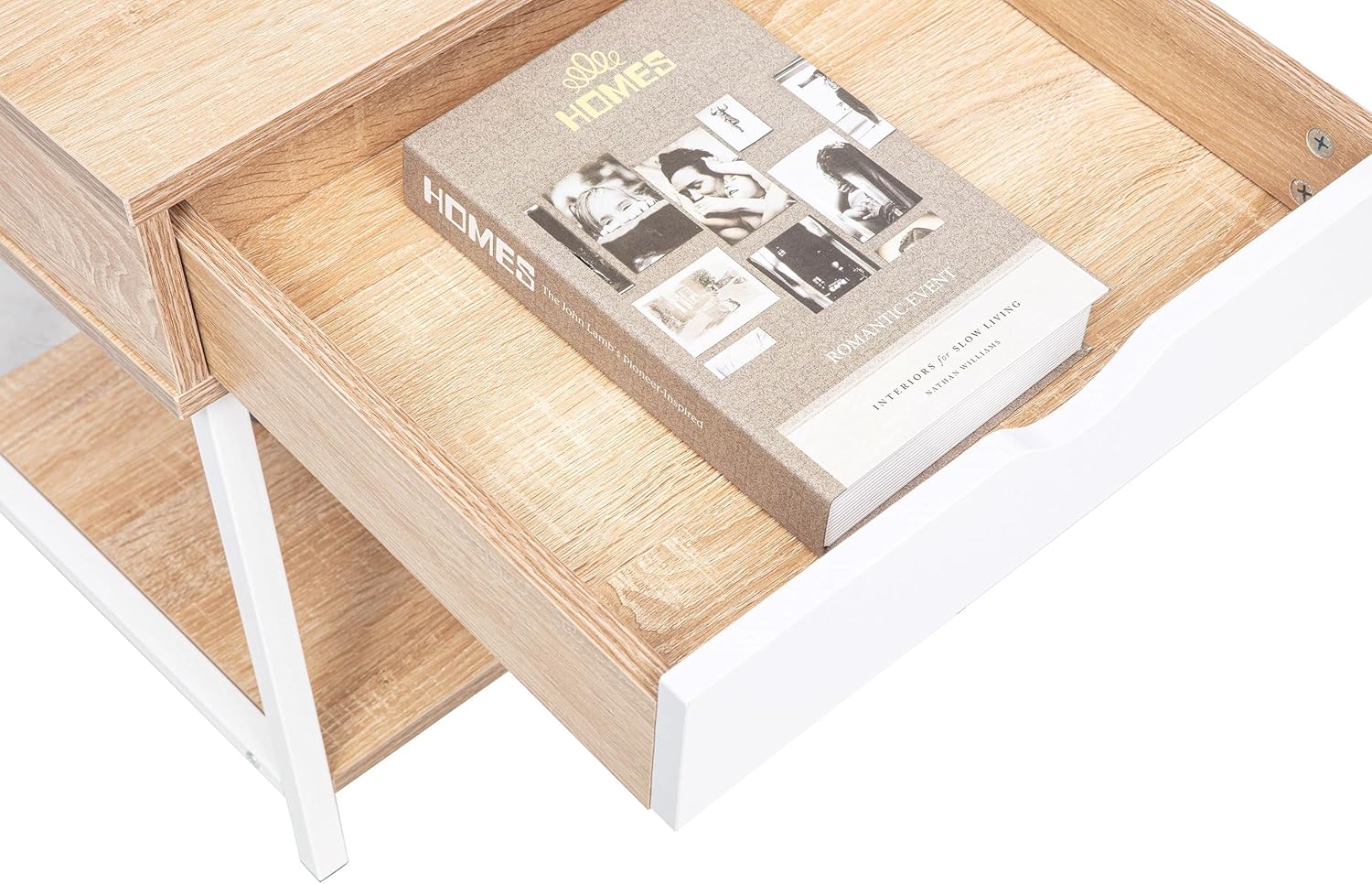 JJS Mesa auxiliar auxiliar, mesita de noche, mesita de noche con cajón y estantes de almacenamiento, mesa de sofá para sala de estar, dormitorio,