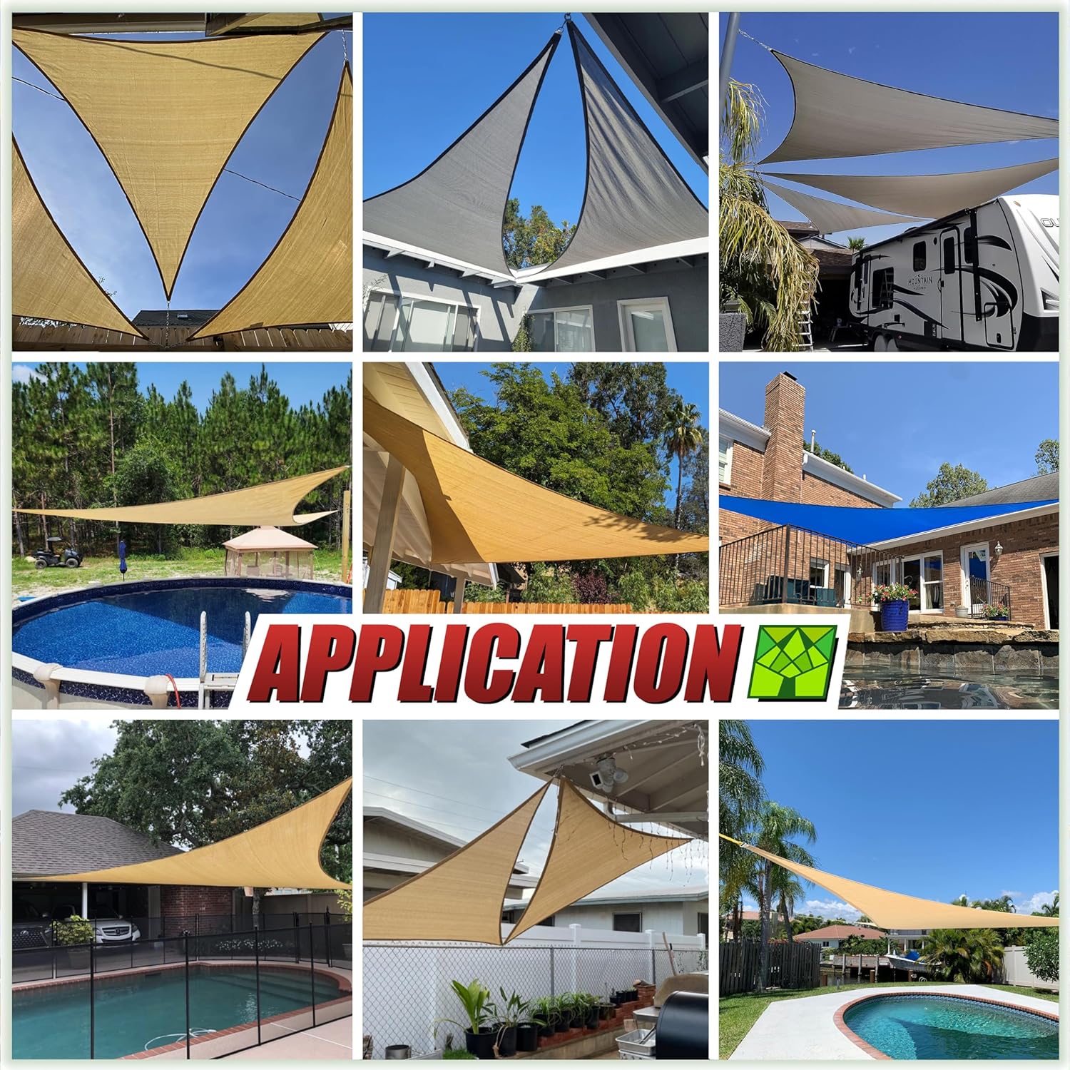 ColourTree Toldo tipo vela de 16 x 16 x 22.6 pies, color beige, triángulo recto, CTSLRT16, tela de malla con bloqueo UV, UPF50, comercial