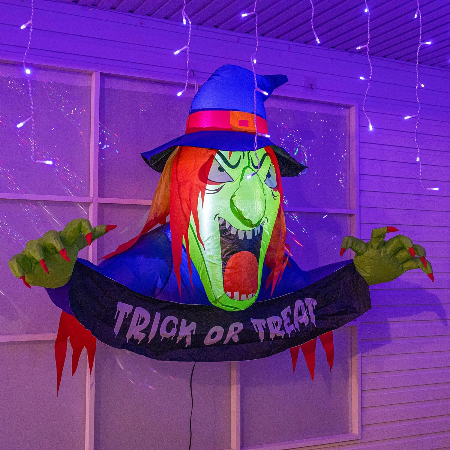 Dazzle Bright Bruja inflable de Halloween de 3.5 pies, decoración de ventana de Halloween con LED integrado para fiestas, interiores y exteriores,
