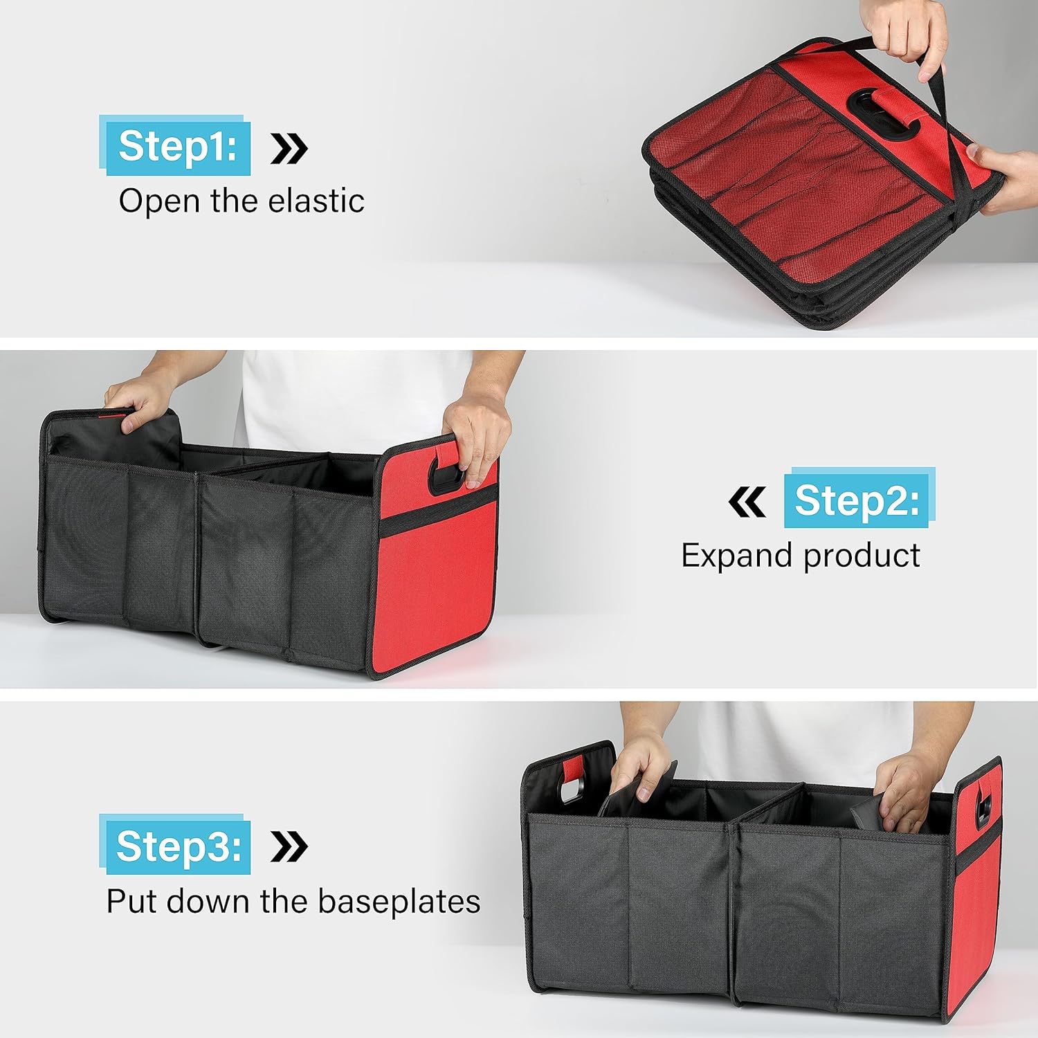 Simple Deluxe Organizador de maletero de automóvil, 2 compartimentos, almacenamiento plegable para maletero, diseño antideslizante, hecho de