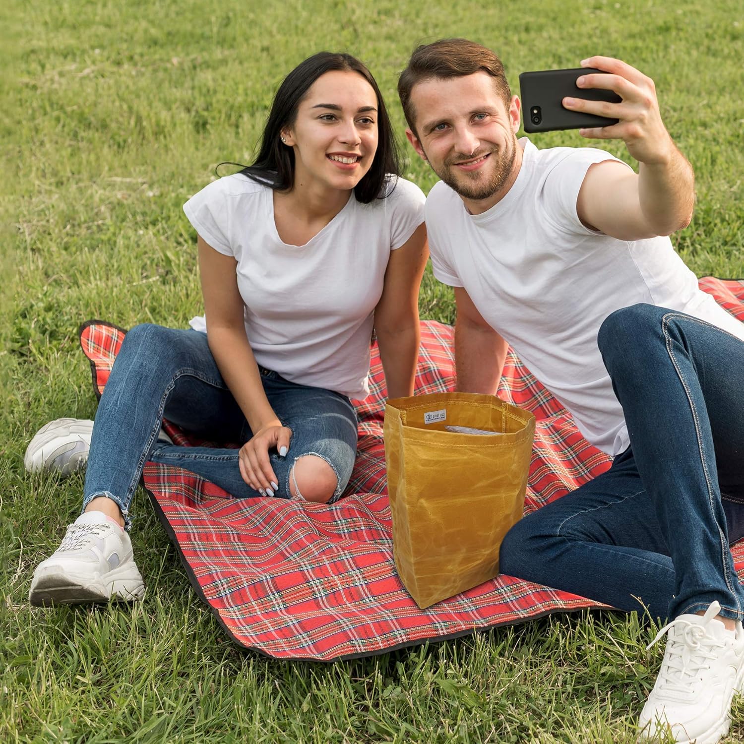 Juego de loncheras de lona ecológica. 1 bolsa de almuerzo de lona encerada resistente e impermeable1 juego de cubiertos de bambú (1 cuchillo, 1