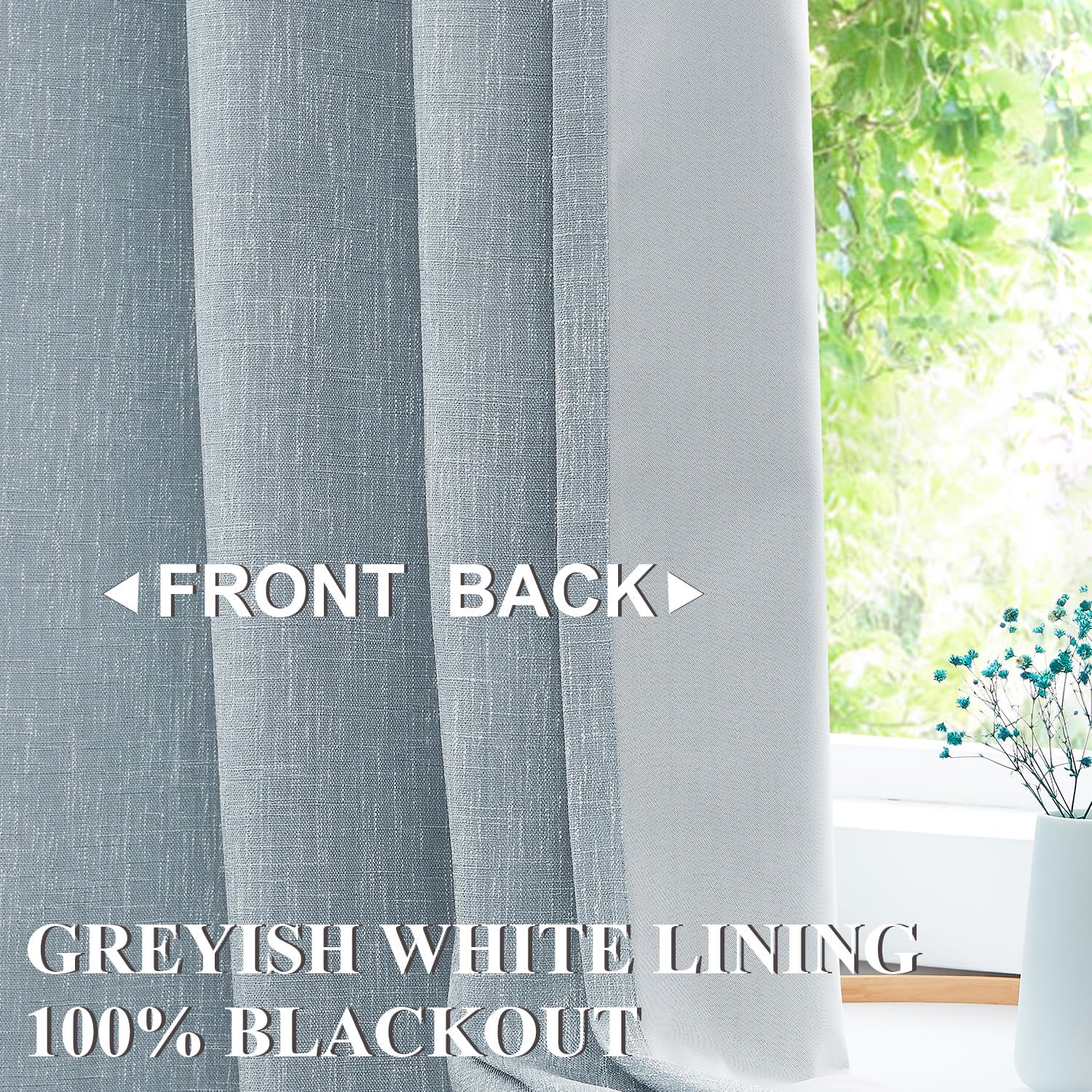 Vision Home Cortinas opacas con bolsillo para barra, pestaña trasera, color azul cambray, 95 pulgadas, para sala de estar, paneles de ventana,