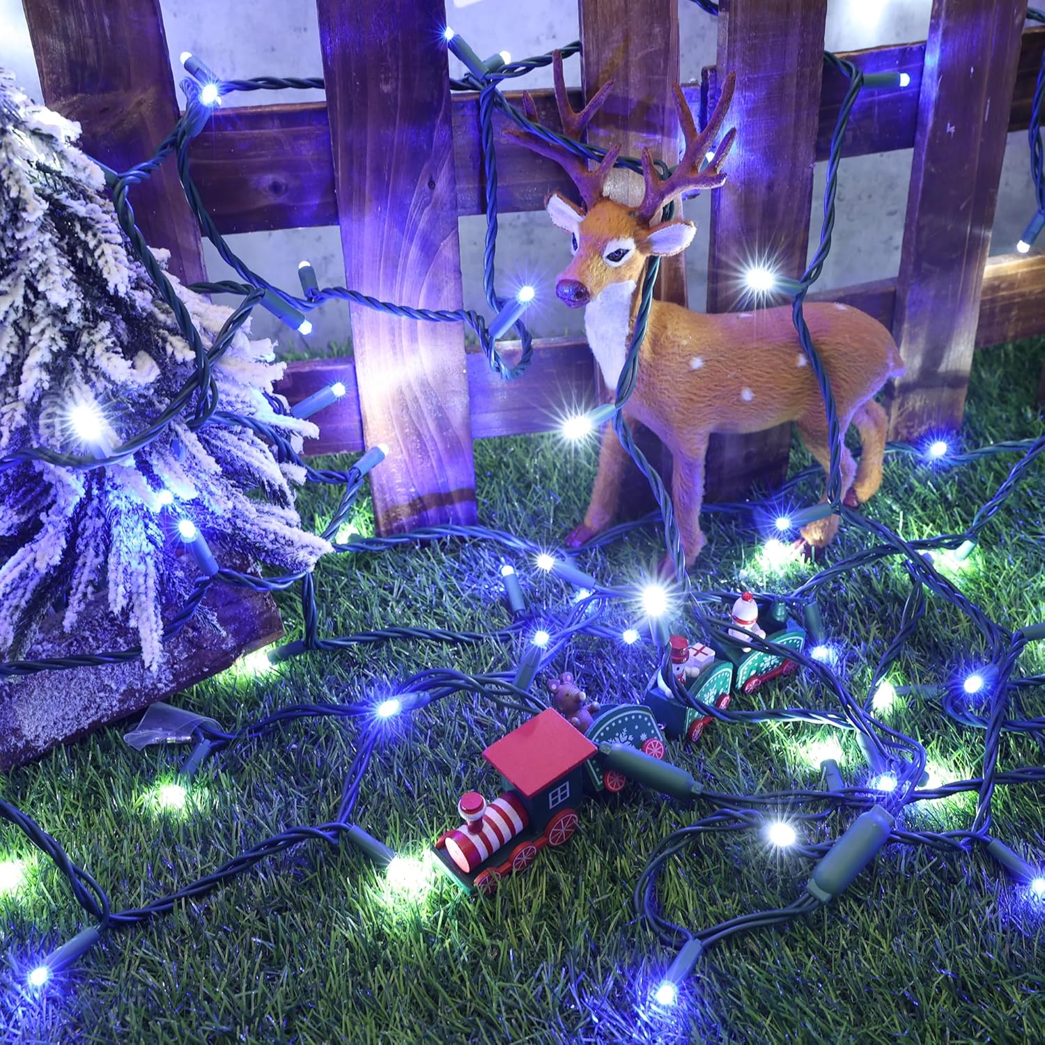 Brizled Luces de Navidad azules y blancas, 33 pies, 100 luces LED de 0.197 in de gran angular, mini tira de luces conectables, luz de árbol de
