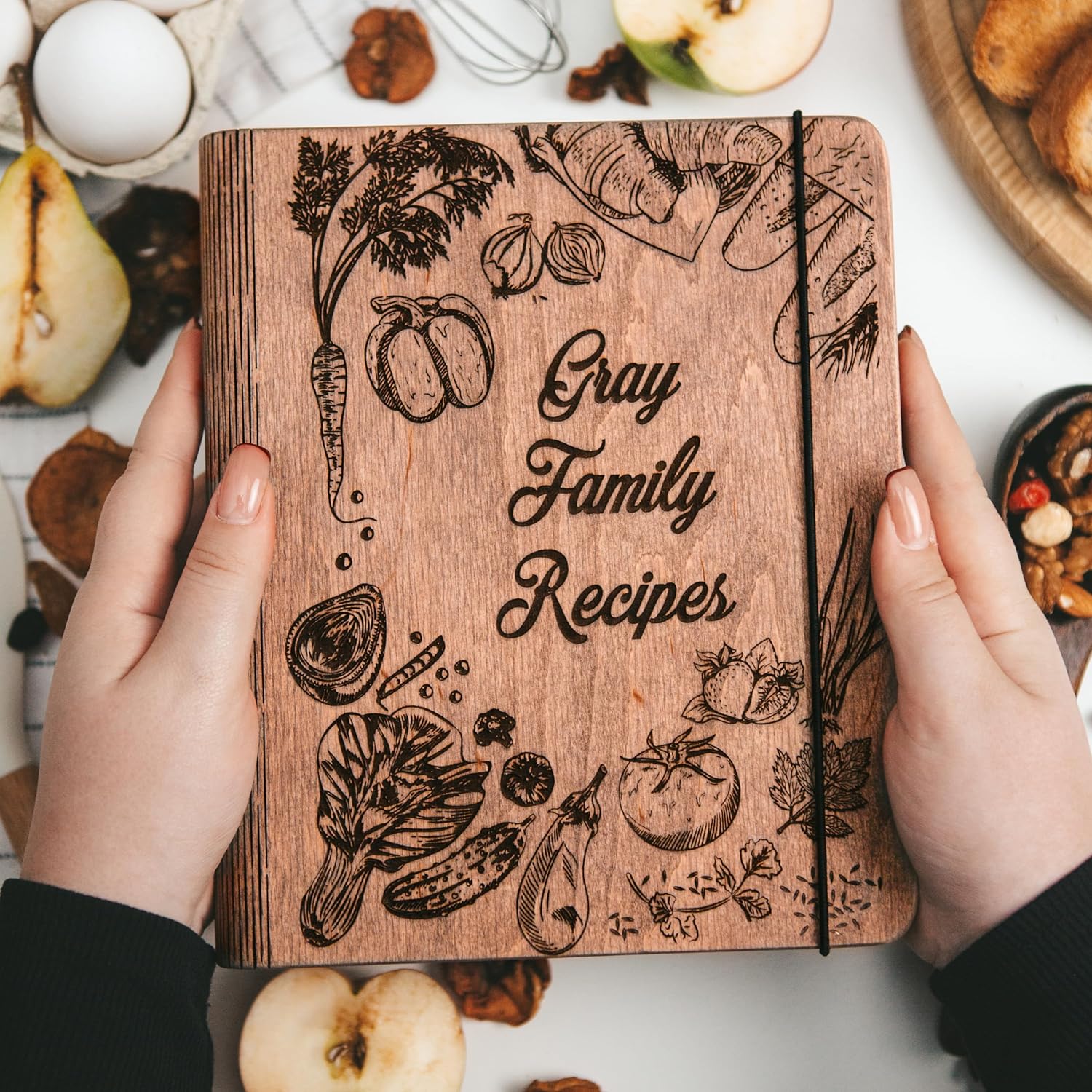 ENJOY THE WOOD Personalized Recipe Book Binder – Wooden Blank Family Cookbook Journal to Write in Your Own Recipes – Customized Recipe Binder,