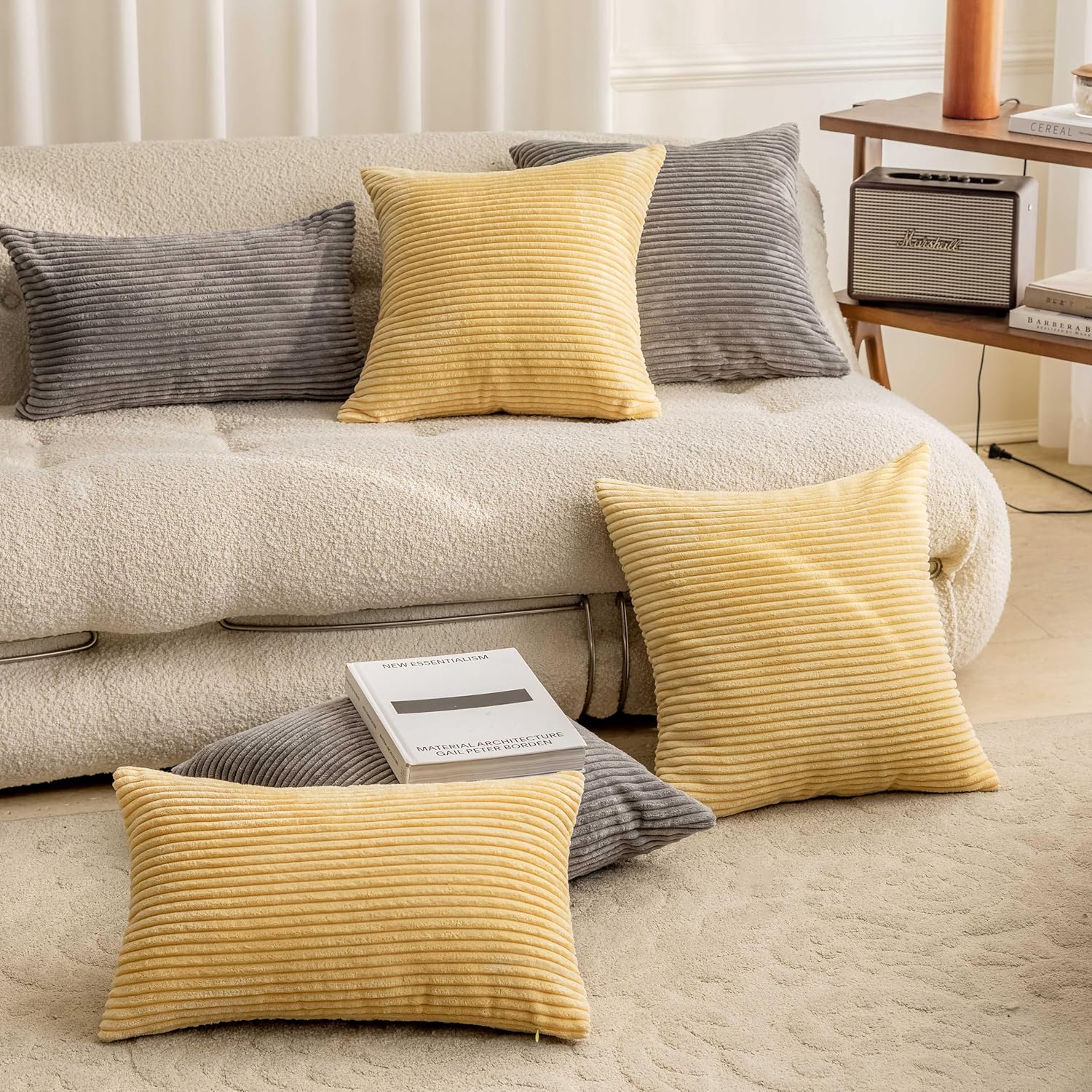 Home Brilliant Funda de almohada cuadrada de 24 x 24 pulgadas, funda de cojín de pana a rayas sólidas de terciopelo de felpa súper suave para silla