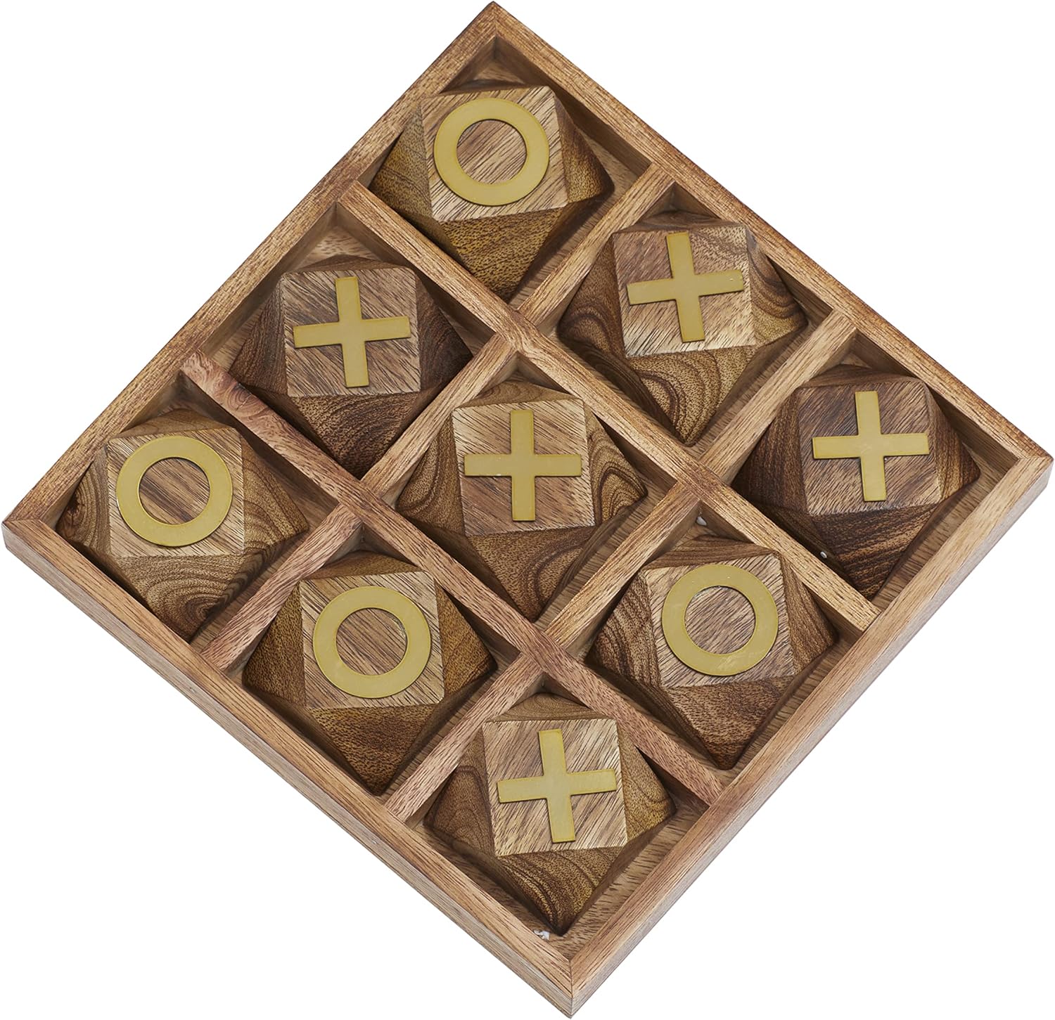 Deco 79 Juego geométrico de madera con incrustaciones doradas, 8 x 8 x 1 pulgadas, marrón