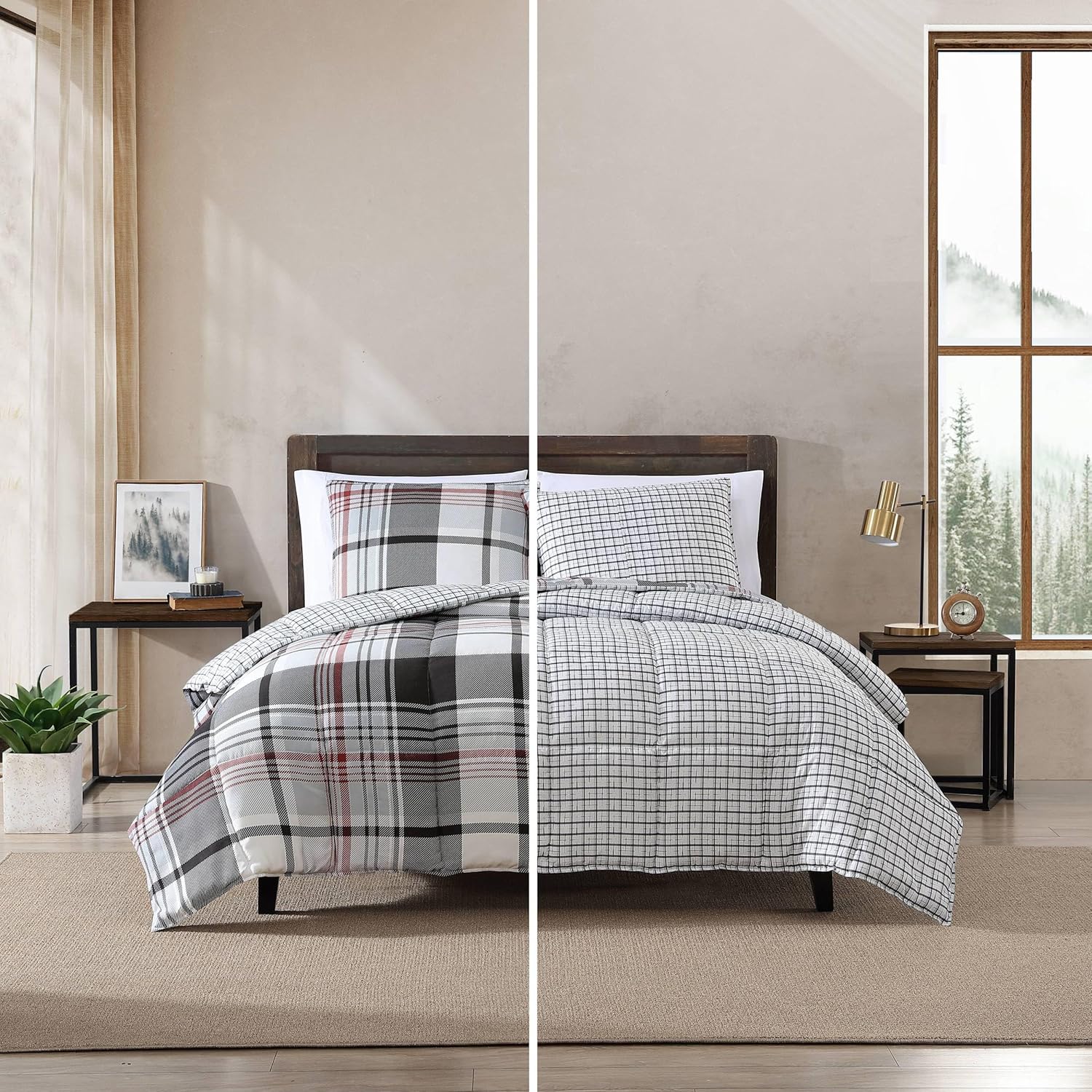 Eddie Bauer – Juego de funda de edredón tamaño King, juego de ropa de cama reversible de microgamuza con fundas a juego, decoración casual del hogar