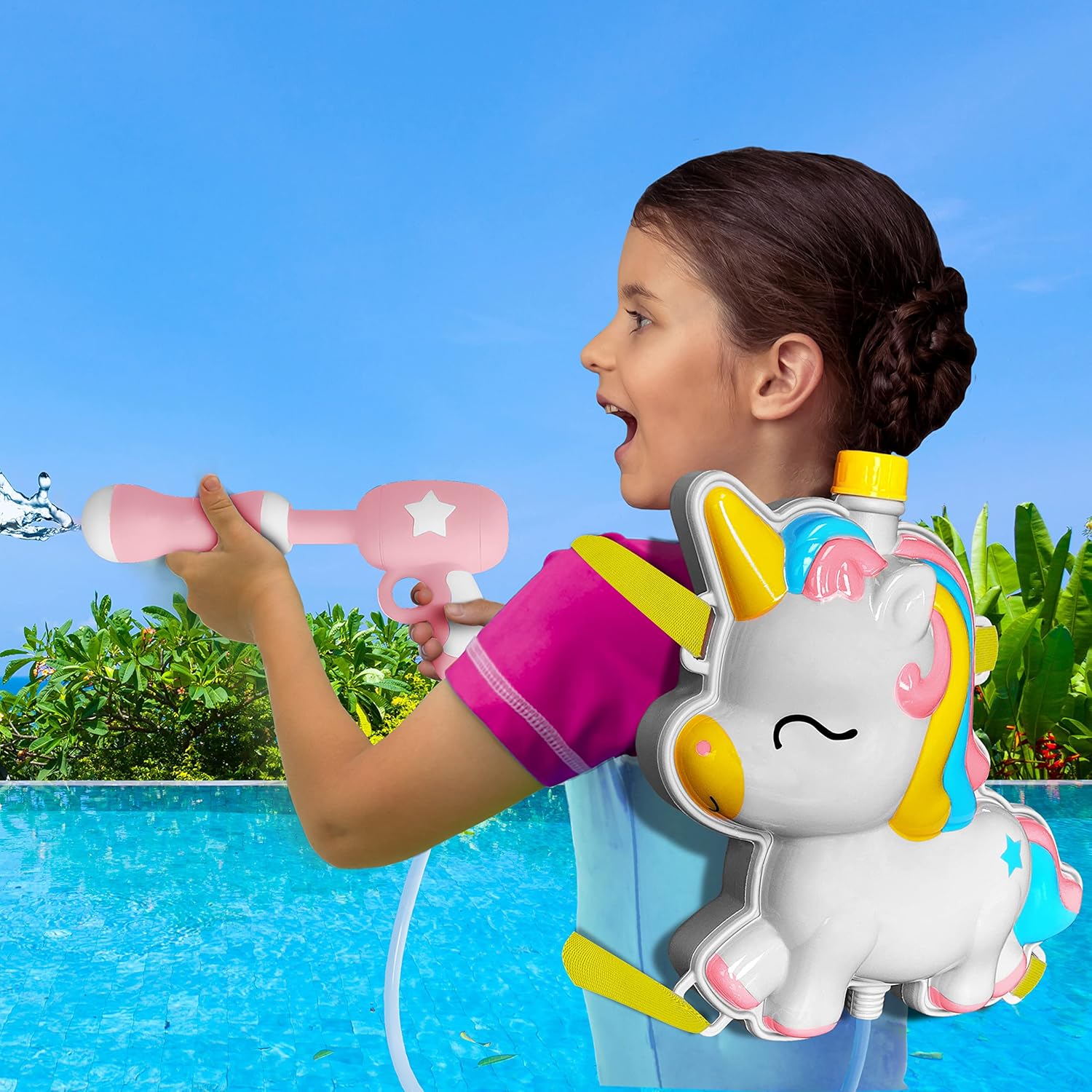 Unicorn Water Blaster – Mochila de unicornio para niños y niñas, juguete de verano para jugar al aire libre, juguetes de piscina, cada mochila tiene