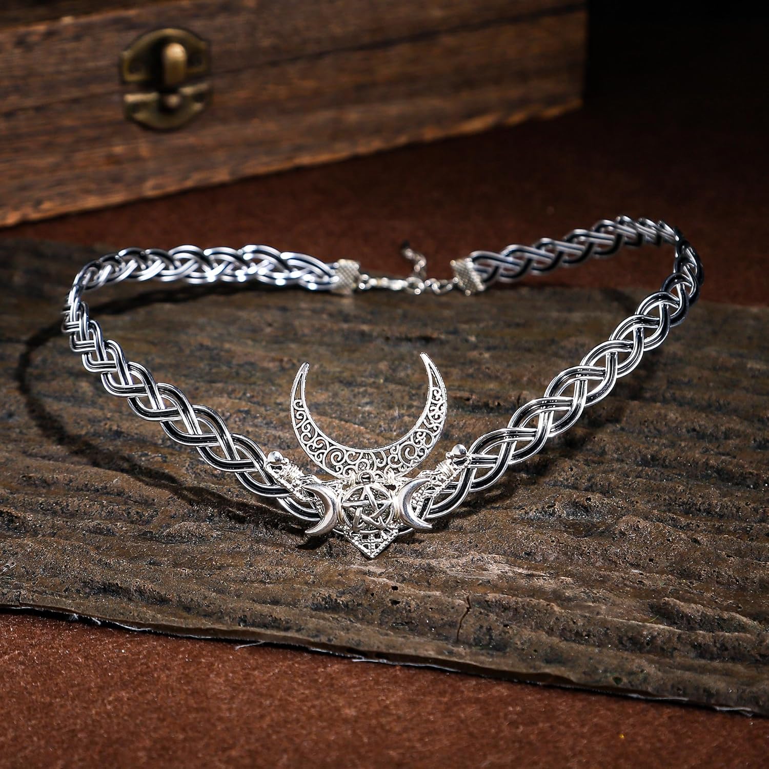 Viking Moon Fairy Circlet – Handmade Braid Fairy Crown for Men Women Halloween Renaissance Medieval Retro Festival Celtic Cosplay Party Costume
