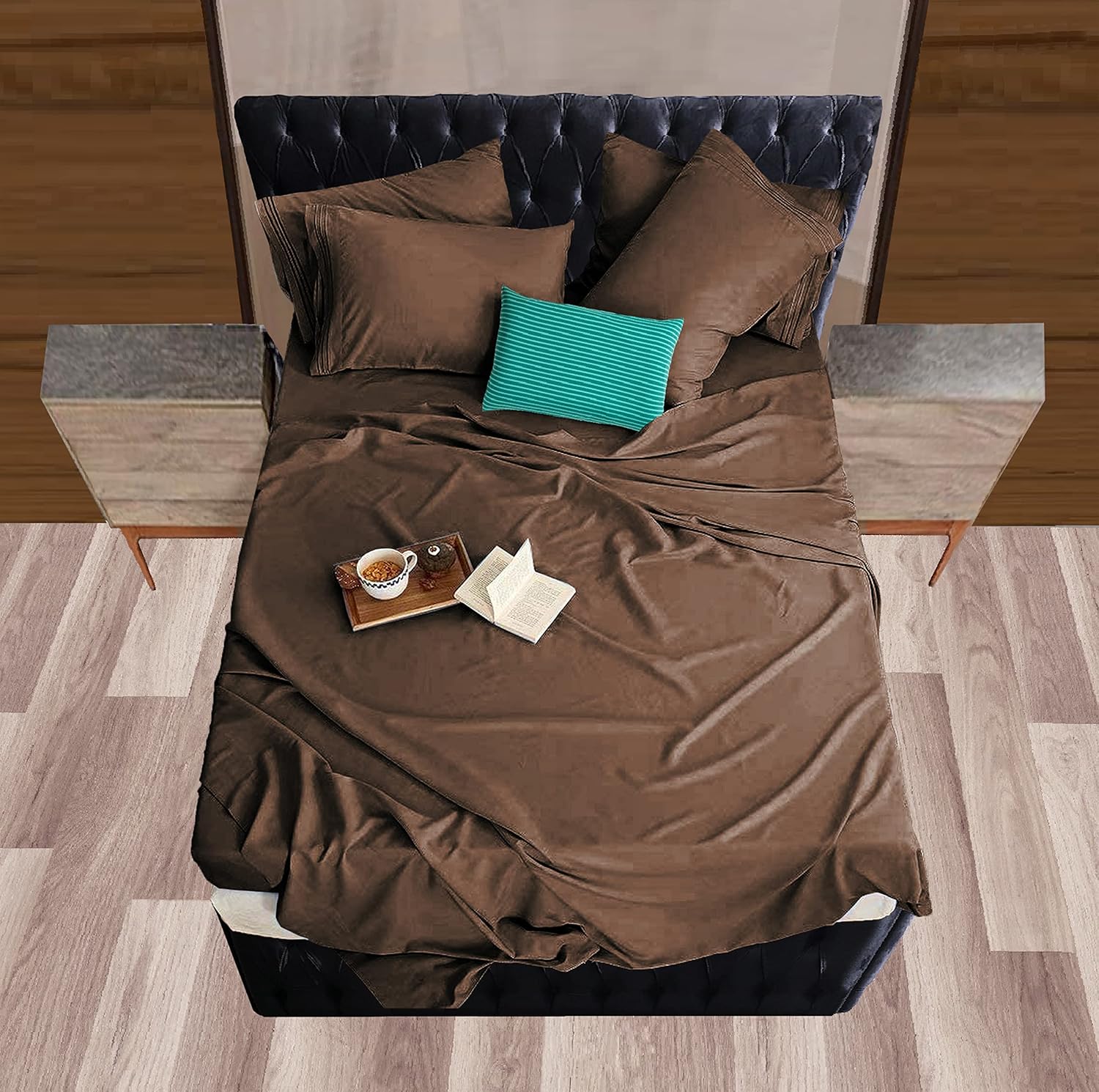 Mocassi Juego de sábanas tamaño matrimonial, sábanas y fundas de almohada de lujo para hotel de 1800 Premier – Sábanas ultrasuaves, transpirables y