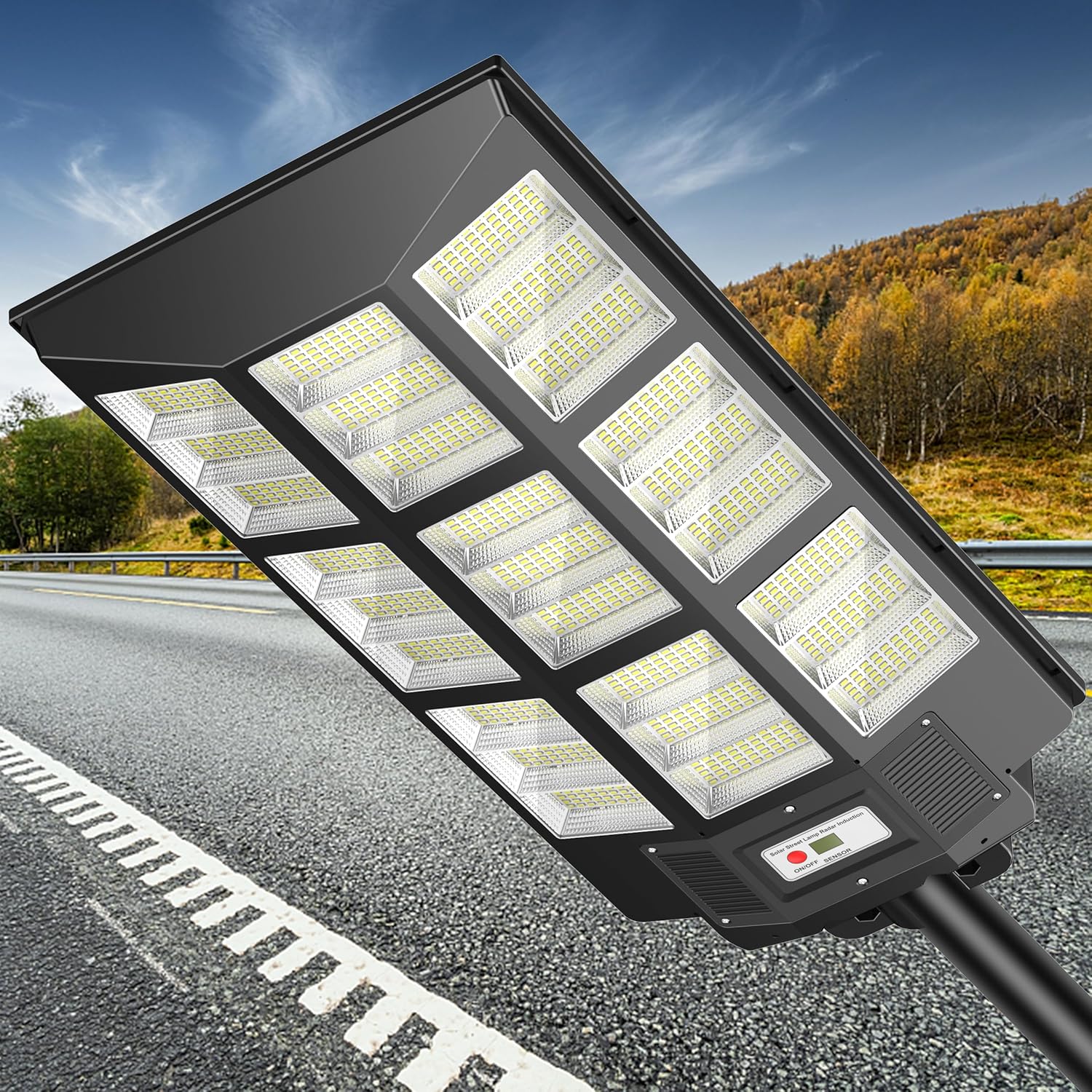 ASCAKE Luces solares de calle, 1458 LED de 3200 W, sensor de movimiento, luces solares para exteriores con control remoto, luces solares de