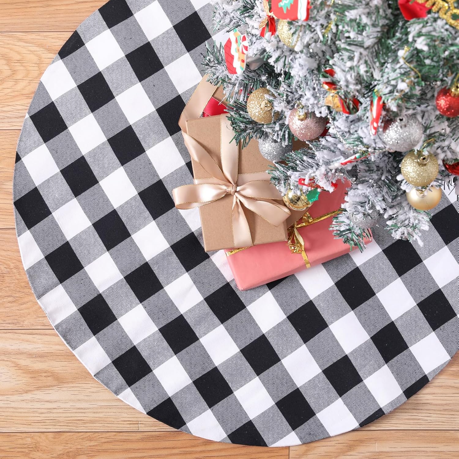 Falda de árbol de Navidad de 36 pulgadas, falda de árbol pequeño a cuadros blancos y negros para Navidad