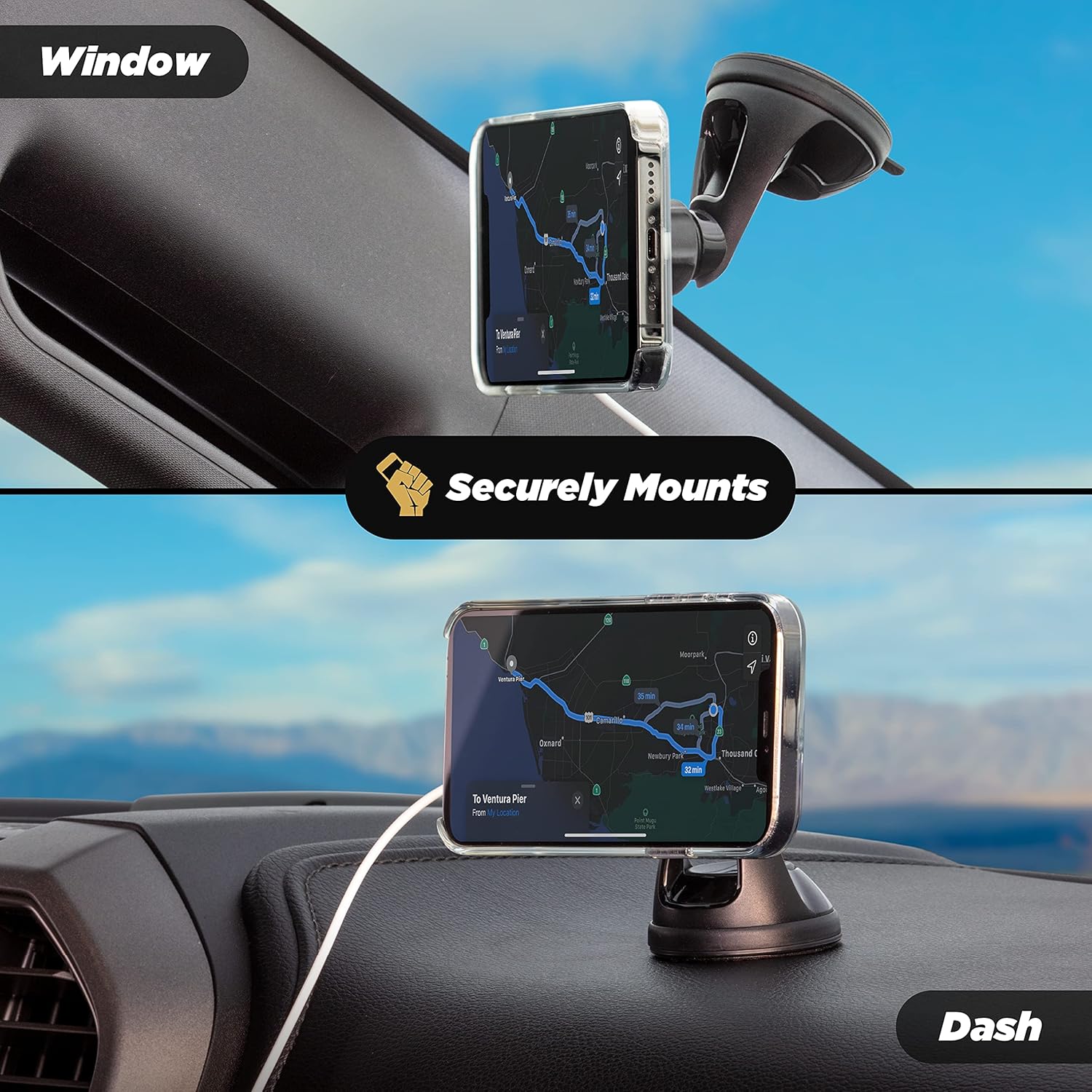 Scosche MSHWDPD20 MagicMount – Soporte para teléfono celular con ventosa para cargador inalámbrico MagSafe compatible con iPhone 141312Pro MaxMini