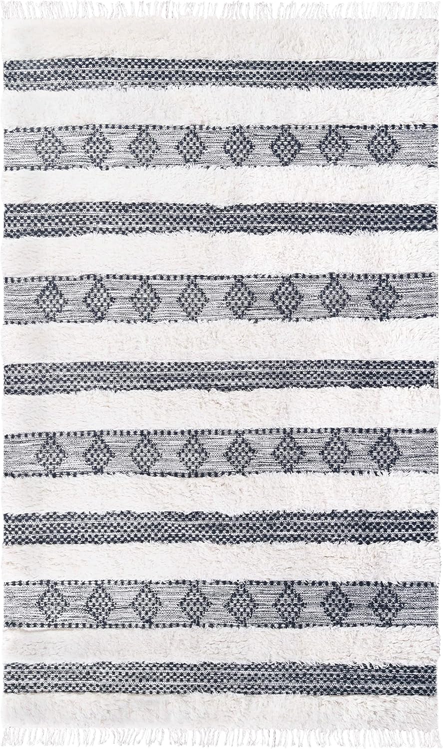 SUPERIOR Alfombra de lana copetuda a mano para interior, decoración geométrica a rayas para comedor, entrada, salóndormitorio, cocina, oficina,