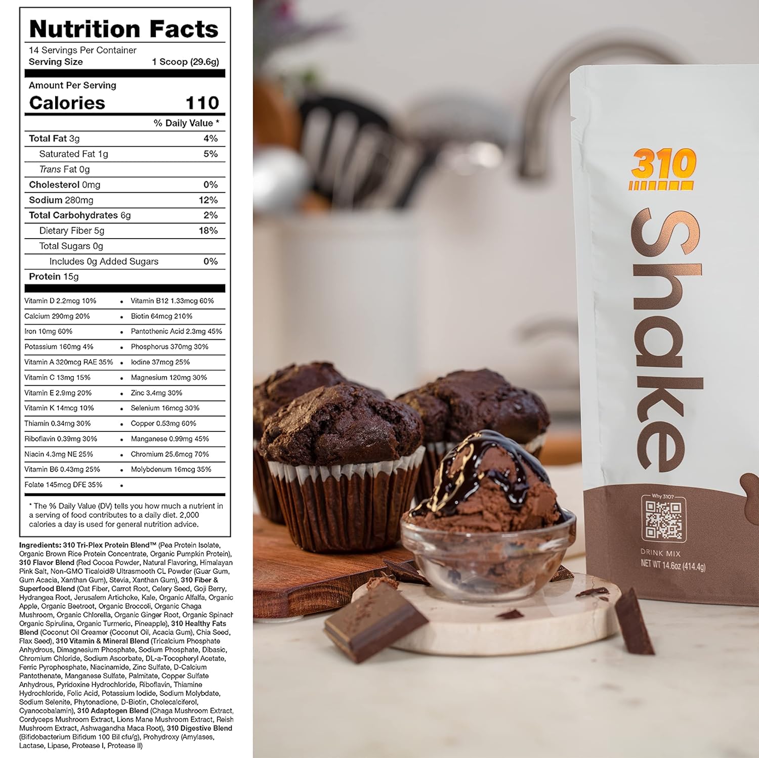 310 Nutrition Batido de reemplazo de comidas todo en uno con taza agitadora, nueva fórmula con mezcla de superalimentos veganos ricos en fibra,