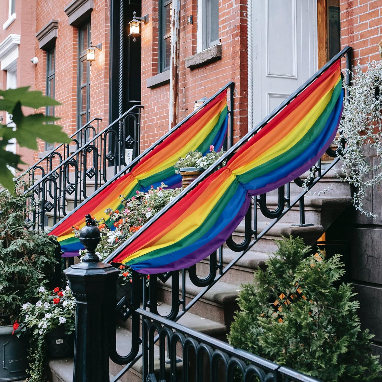 2 banderas de banderines de arco iris del orgullo gay, LGBTQ de tela lesbiana para colgar banderines del día del orgullo, desfiles al aire libre,