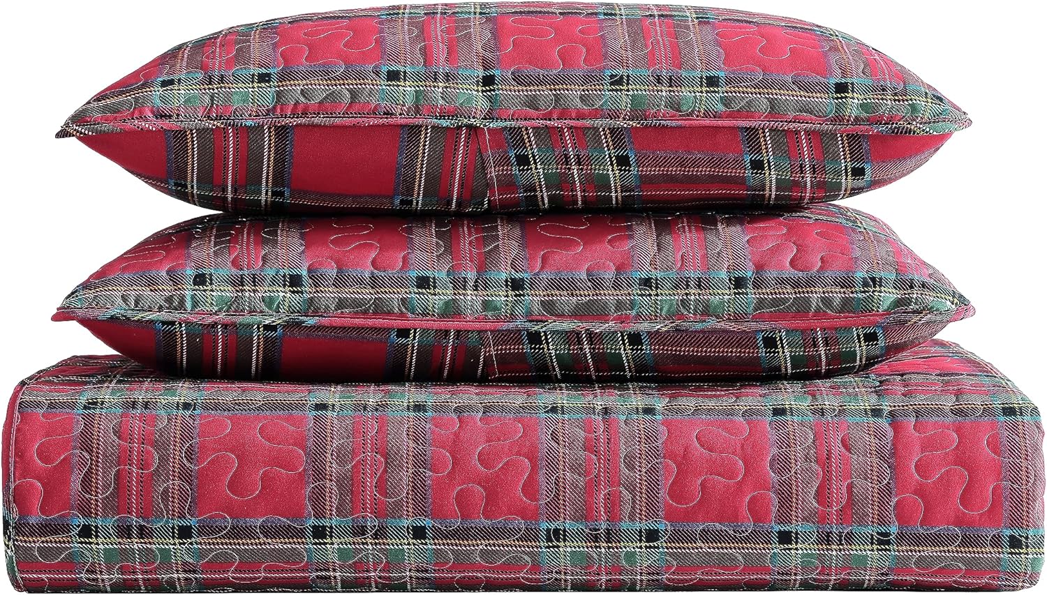 Beatrice Home Fashions Juego de ropa de cama ligero tamaño King, diseño a cuadros, rojo, negro, verde