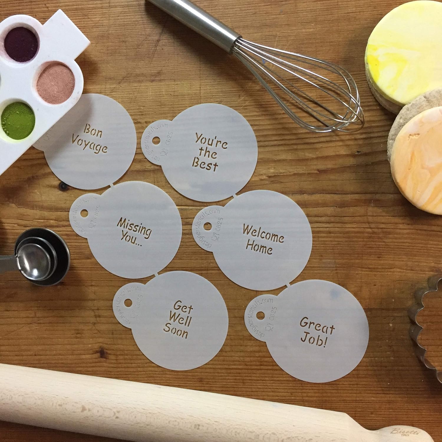 Designer Stencils Juego de plantillas de galletas con letras de estímulo, (eres el mejor – bienvenido a casa – gran trabajo – BON VOYAGE – Falta