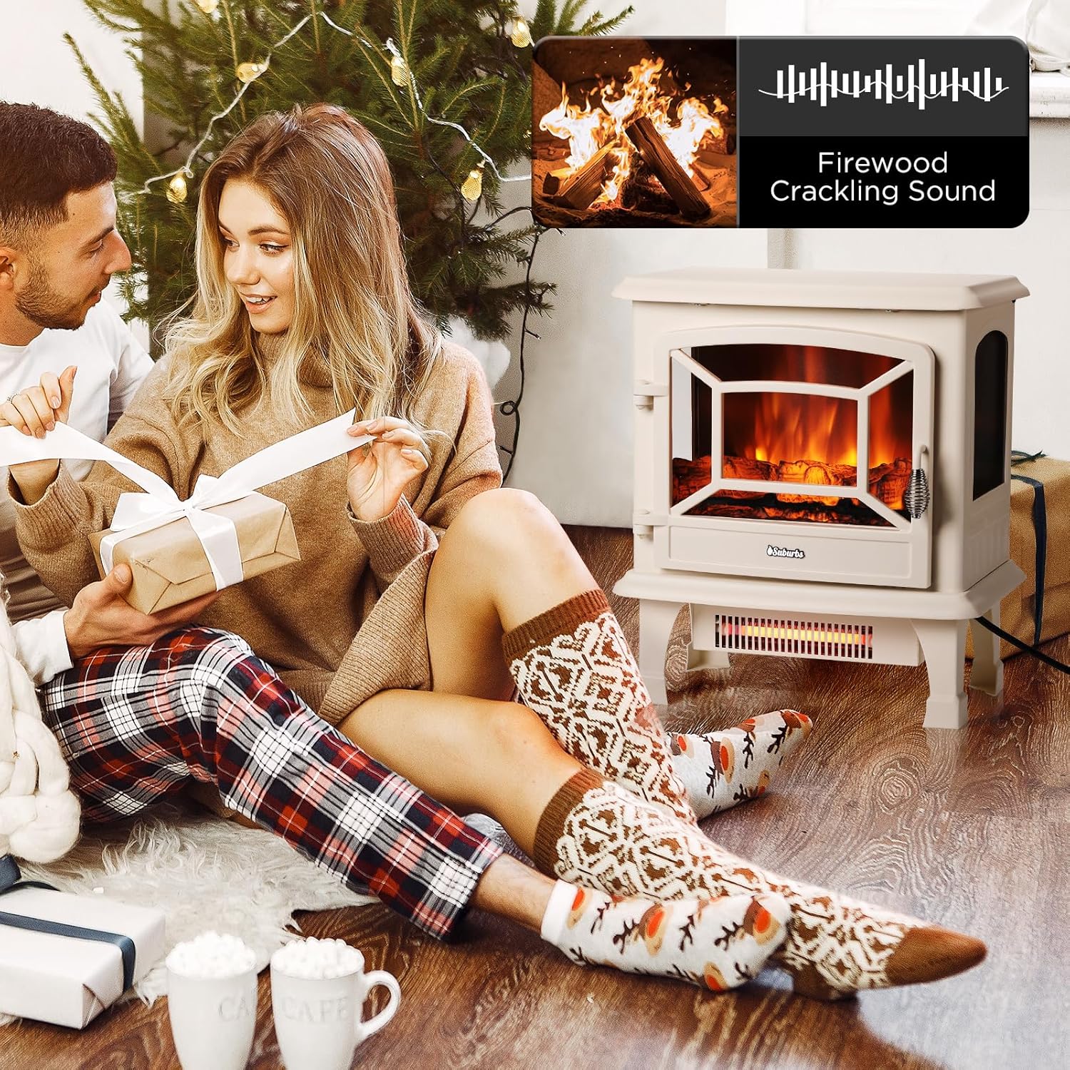 TURBRO Suburbs – Chimenea eléctrica de 20 pulgadas Calentador infrarrojo, sonido crepitante, efecto de llama realista, certificado CSA, protección
