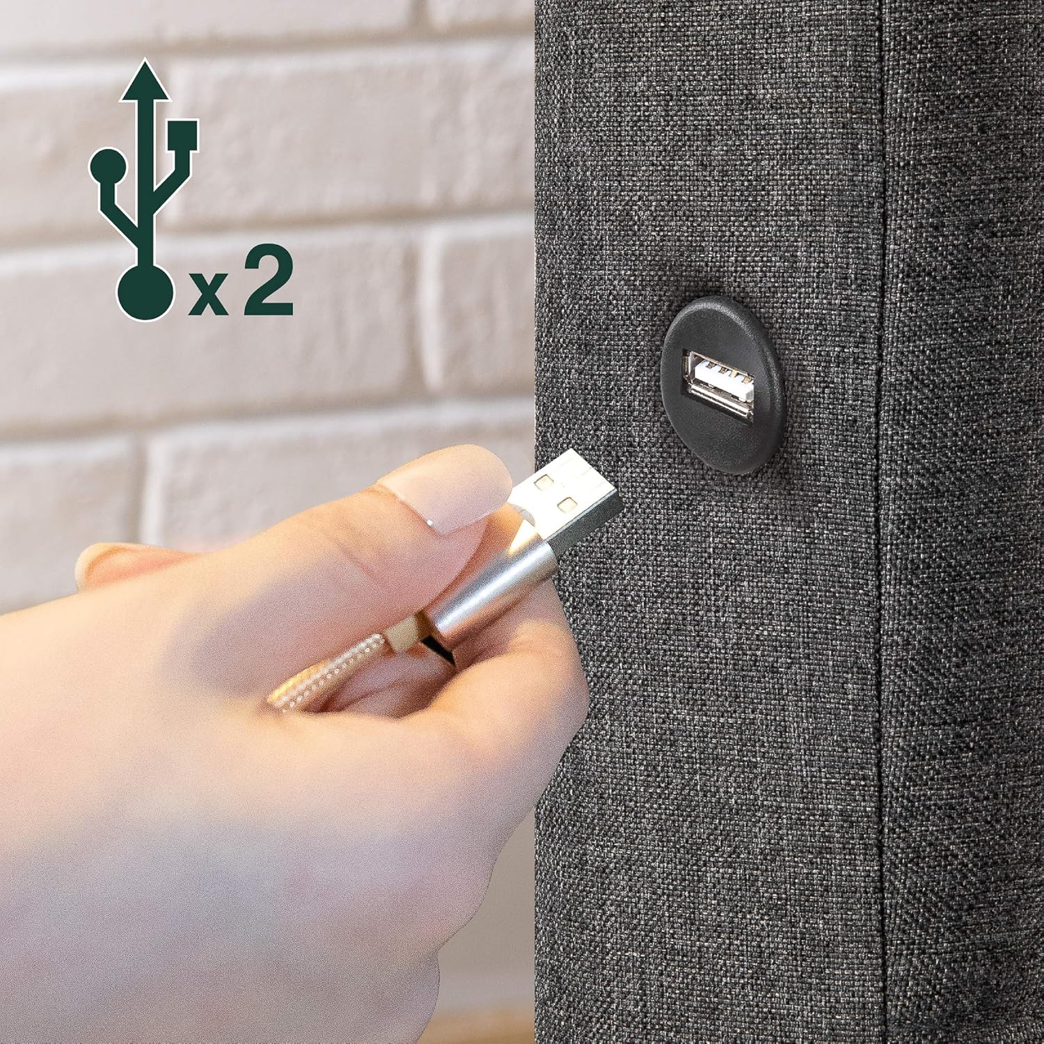 ZINUS Lottie – Base de cama tapizada con cabecero corto y puertos USB, base de colchón, soporte de listones de madera, no necesita somier, fácil