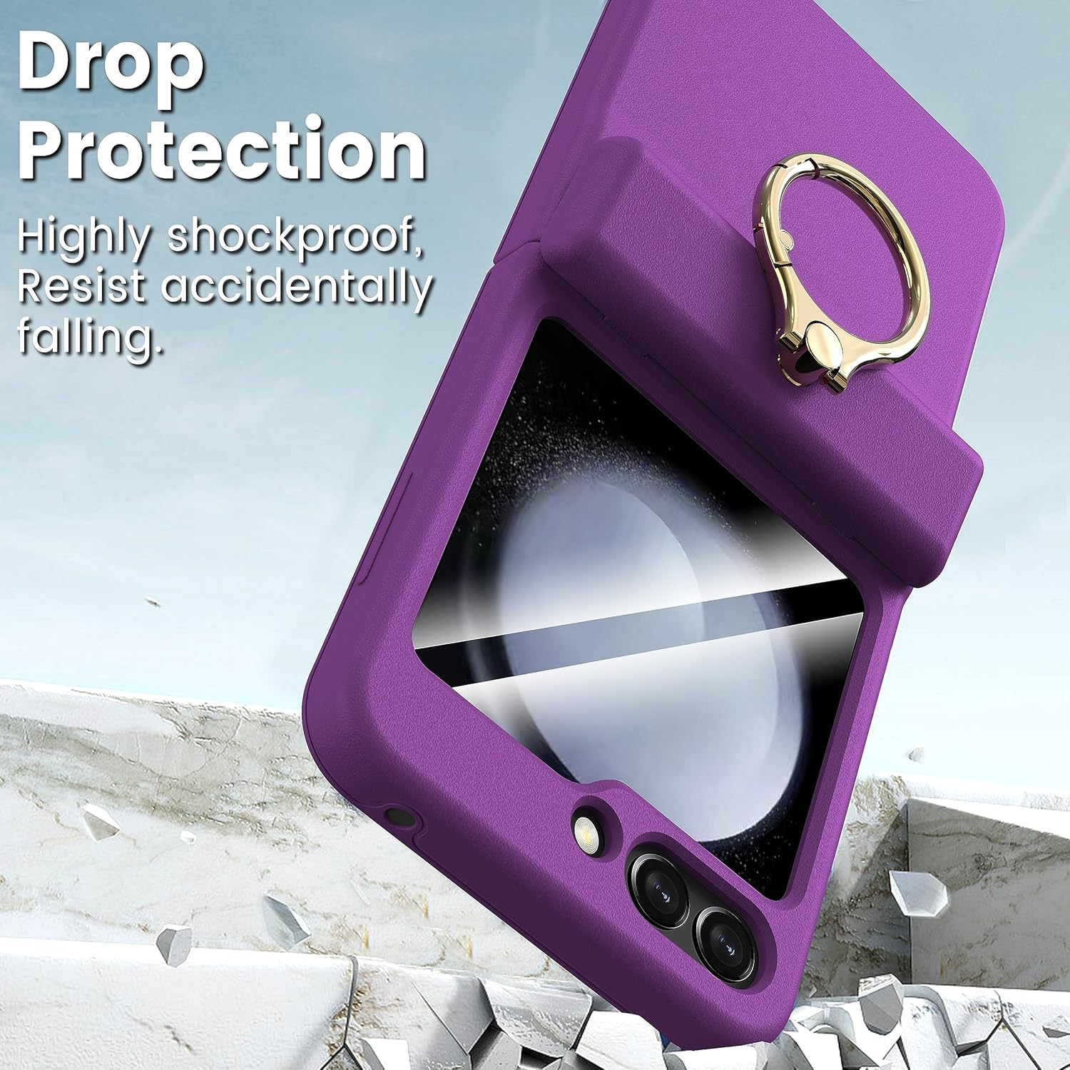 Funda para Galaxy Z Flip 5 con soporte de anillo, protección de bisagra, protector de pantalla de policarbonato duro, protección de cuerpo completo,