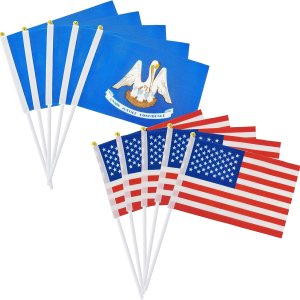 Paquete de 50 banderas estadounidenses y 50 unidades de bandera del estado de Luisiana, mini bandera de mano pequeña, suministros de decoración de Paquete de 50 banderas estadounidenses y 50 unidades de bandera del estado de Luisiana, mini bandera de mano pequeña, suministros de decoración de