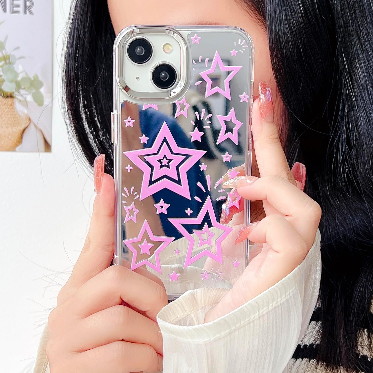 Dhzik Pink Star Y2K – Funda para iPhone 12 Pro Max, diseño bonito y moderno con diseño de estrella para iPhone 12 Pro Max