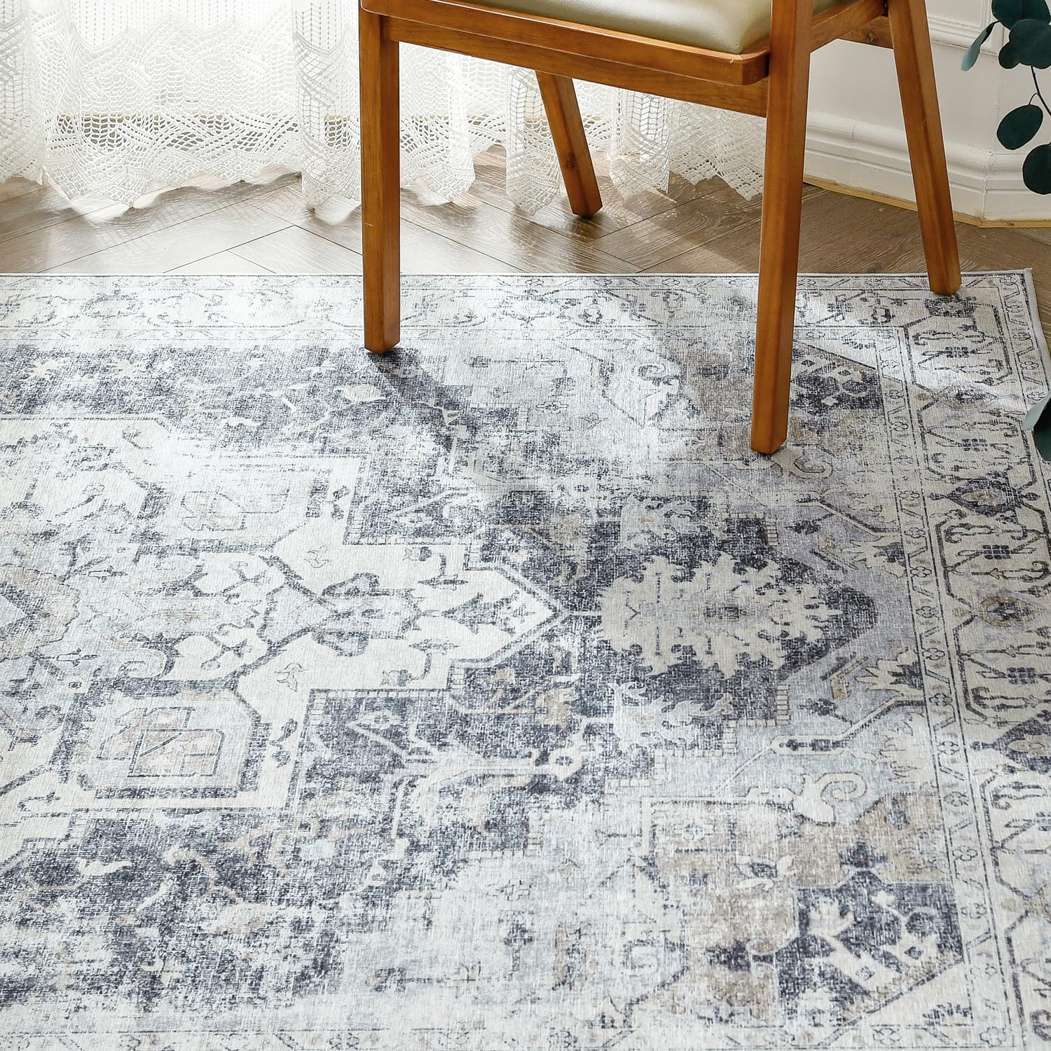 jinchan – Tapete vintage de pasillo de 3 x 7, lavable con estampado retro, antideslizante, de pelo bajo, delgado, desgastado, para baño, cocina,