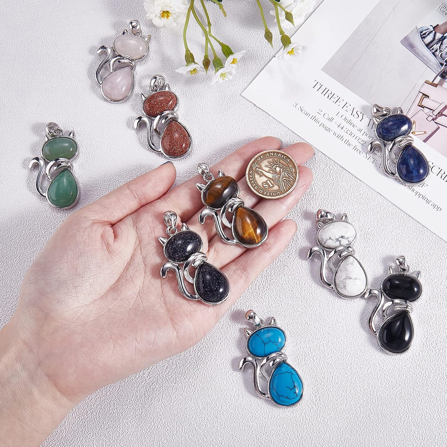 Dije de corazón de piedras preciosas naturales curativas con piedras preciosas de cristal curativo con latón en tono platino, hallazgos para hacer