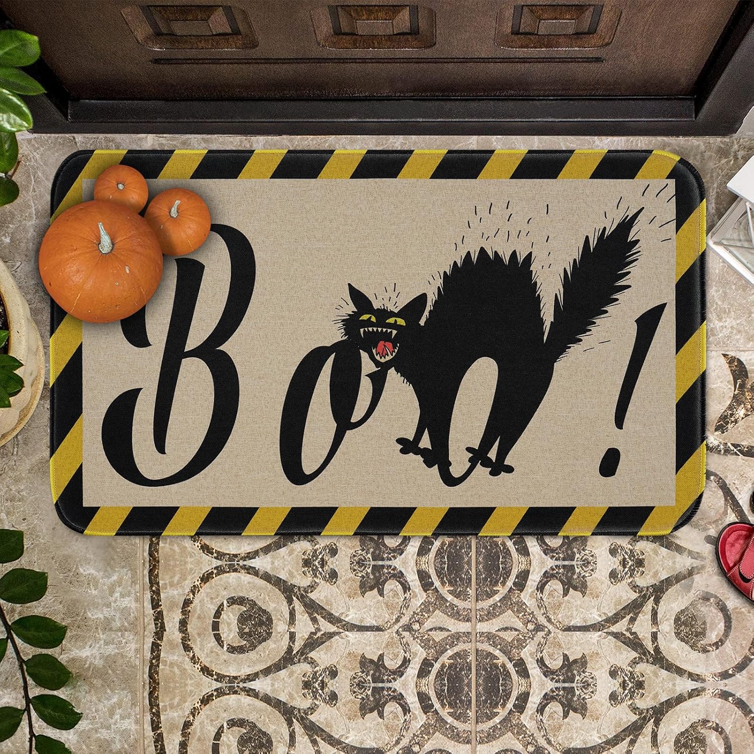 ASPMIZ Tapetes de Halloween para puerta de exterior, tapetes de área para gatos, antideslizantes, lavables, tapetes absorbentes para puerta