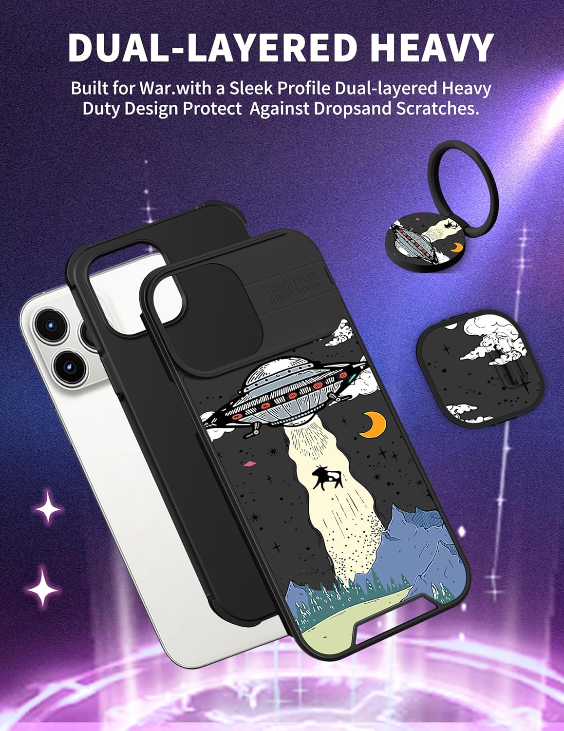 Goocrux Funda 2 en 1 para iPhone 15 Pro para mujeres y niñas, linda funda de teléfono de alienígenas, diseño divertido estético único de universo