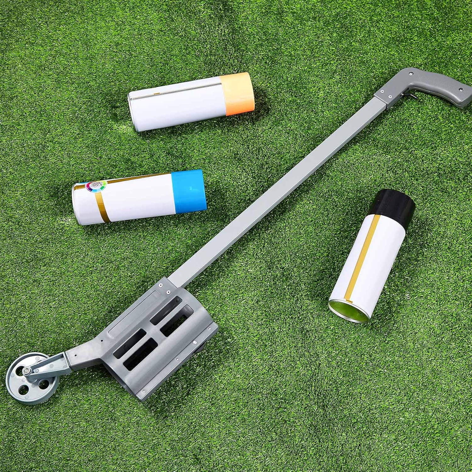 Zonon Varita de marcado industrial con ruedas para línea de pintura a rayas de tierra para pintura en aerosol para topografía, aplicador de marcado