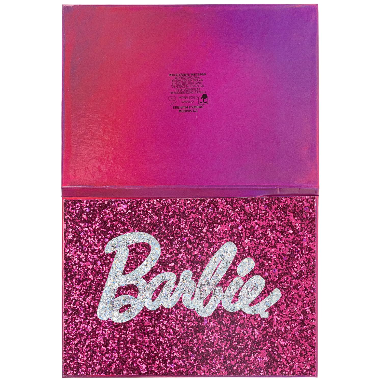 Townley Girl Barbie Paleta de sombras de ojos de 35 pozos, colores brillantes y opacos, pigmentada mezclable, 8 pinceles de aplicación no tóxicos