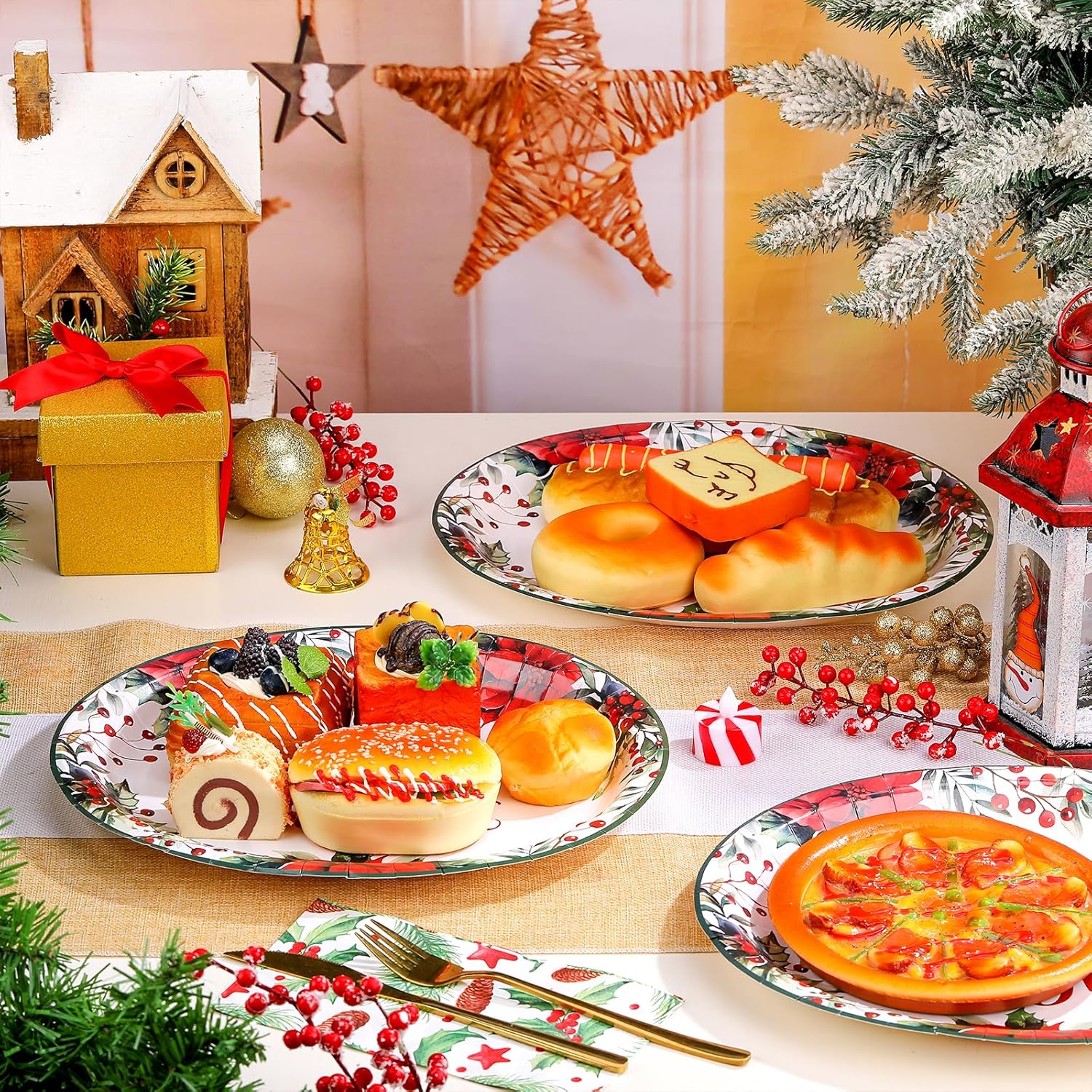 100 platos desechables de papel ovalados de Navidad a granel de 10 x 12.5 pulgadas, plato grande para cena, plato de papel de Navidad para