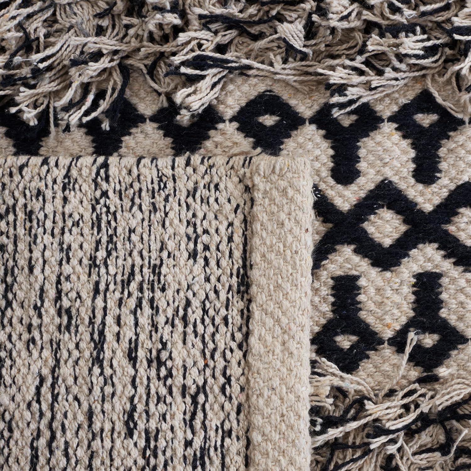 SAFAVIEH Natura Collection – Alfombra de área de 8 x 10 pies, color negro y marfil, diseño de algodón de tejido plano, fácil cuidado, ideal para